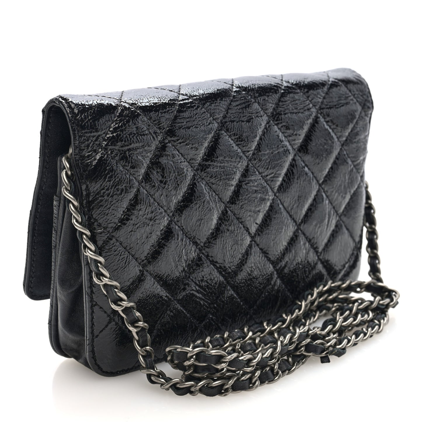 Patent Goatskin Quilted Paris Dallas Wallet On Chain WOC Black