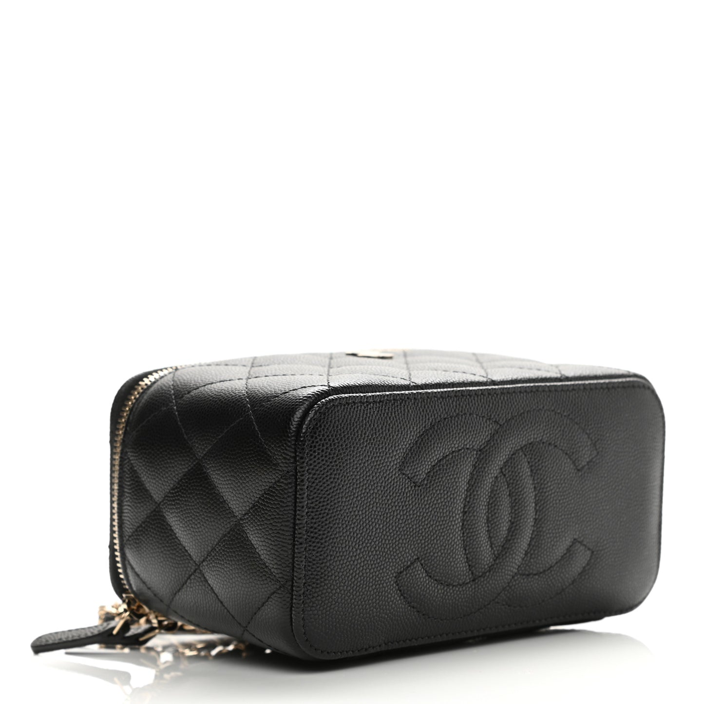 Caviar Quilted Small Vanity Case With Chain Black
