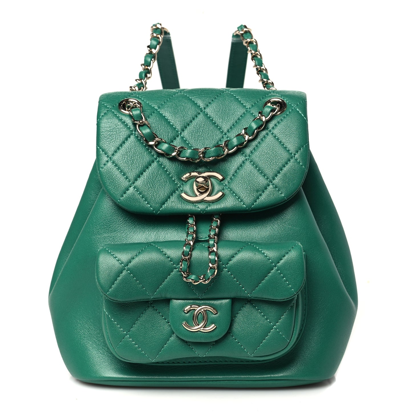 Lambskin Quilted Small Duma Drawstring Backpack Green