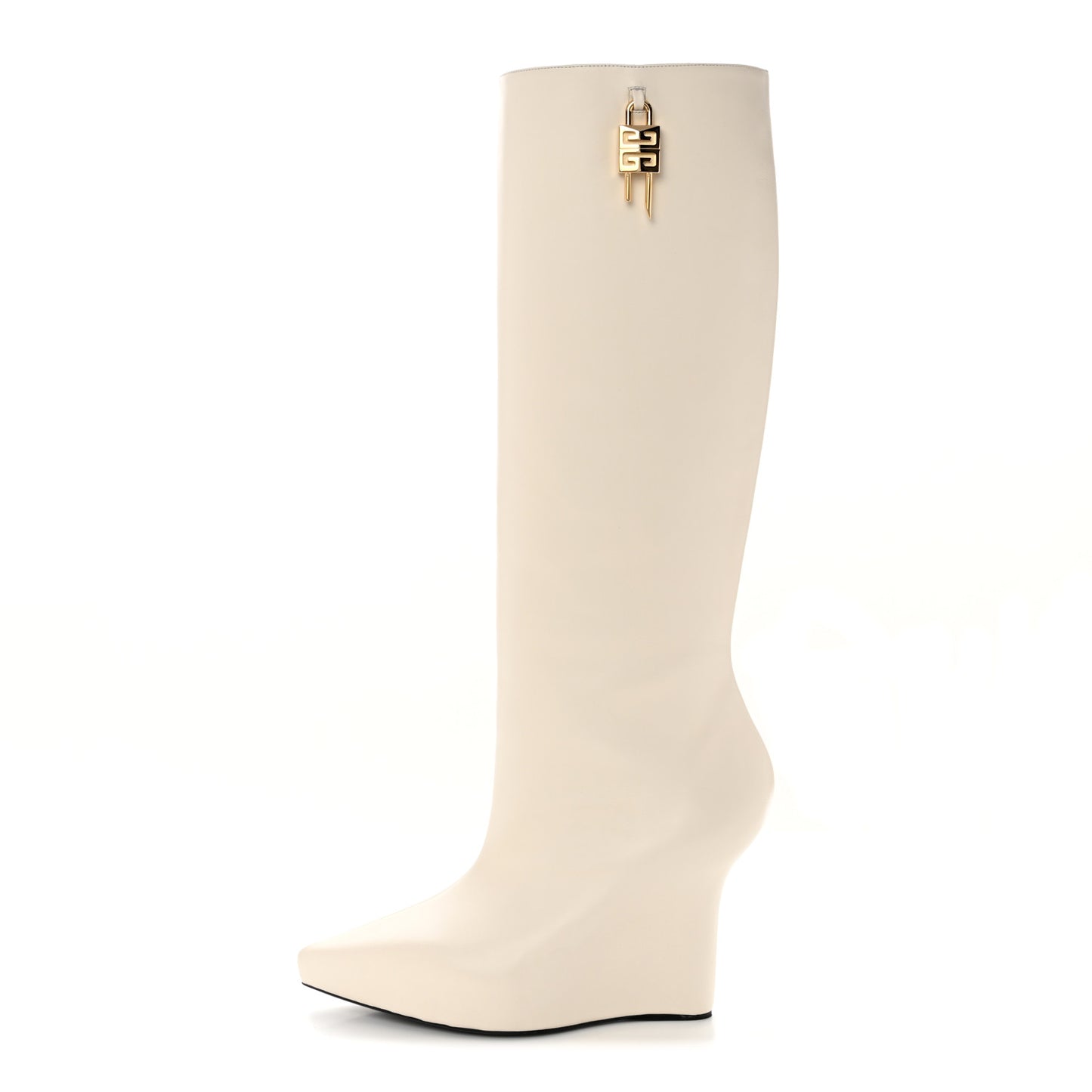 Calfskin G Lock 80 Wedge Knee High Boots 38 Ivory