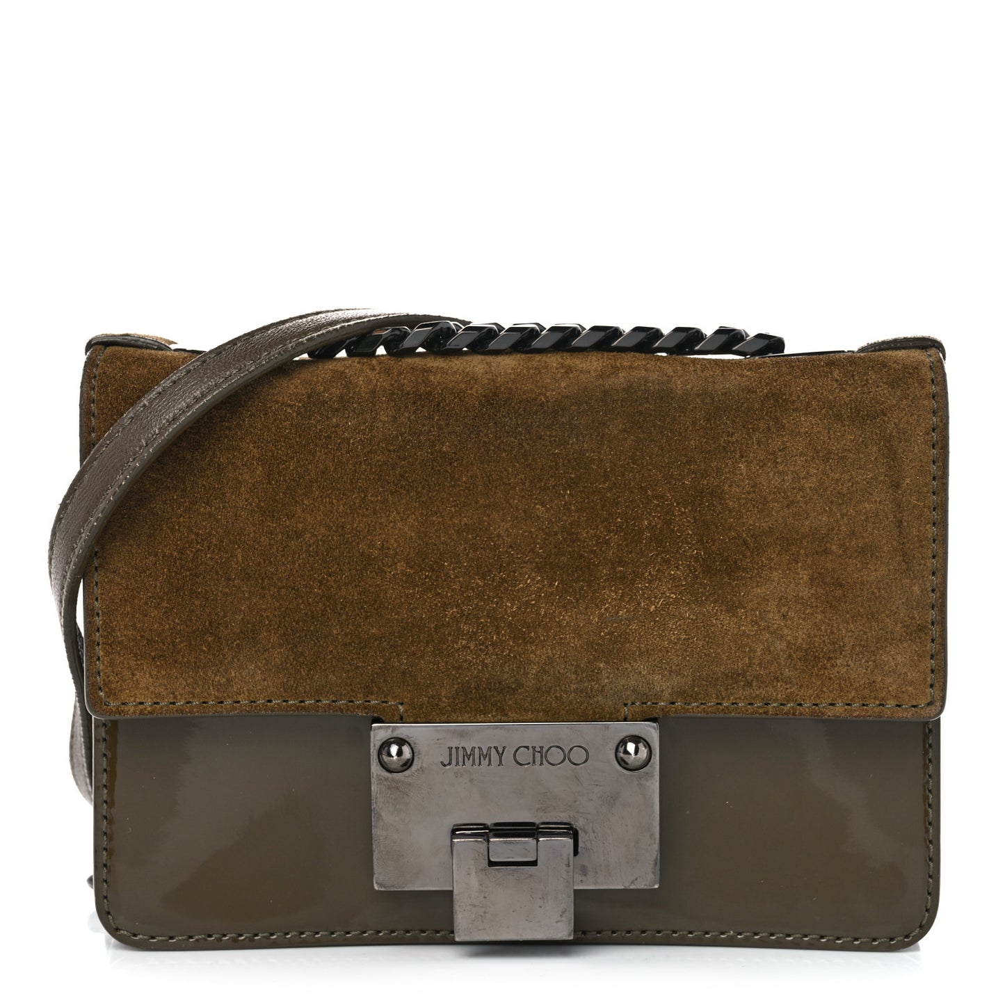 Suede Patent Mini Rebel Crossbody Brown