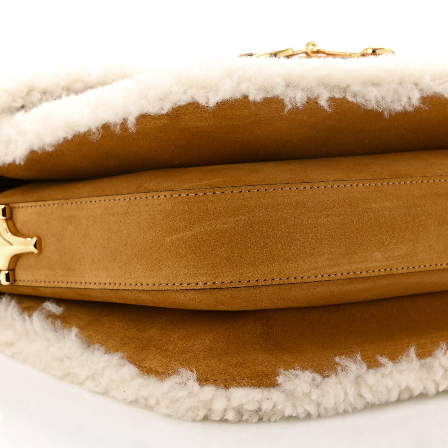 Suede Shearling Horsebit 1955 Shoulder Bag Honey Beige Milk