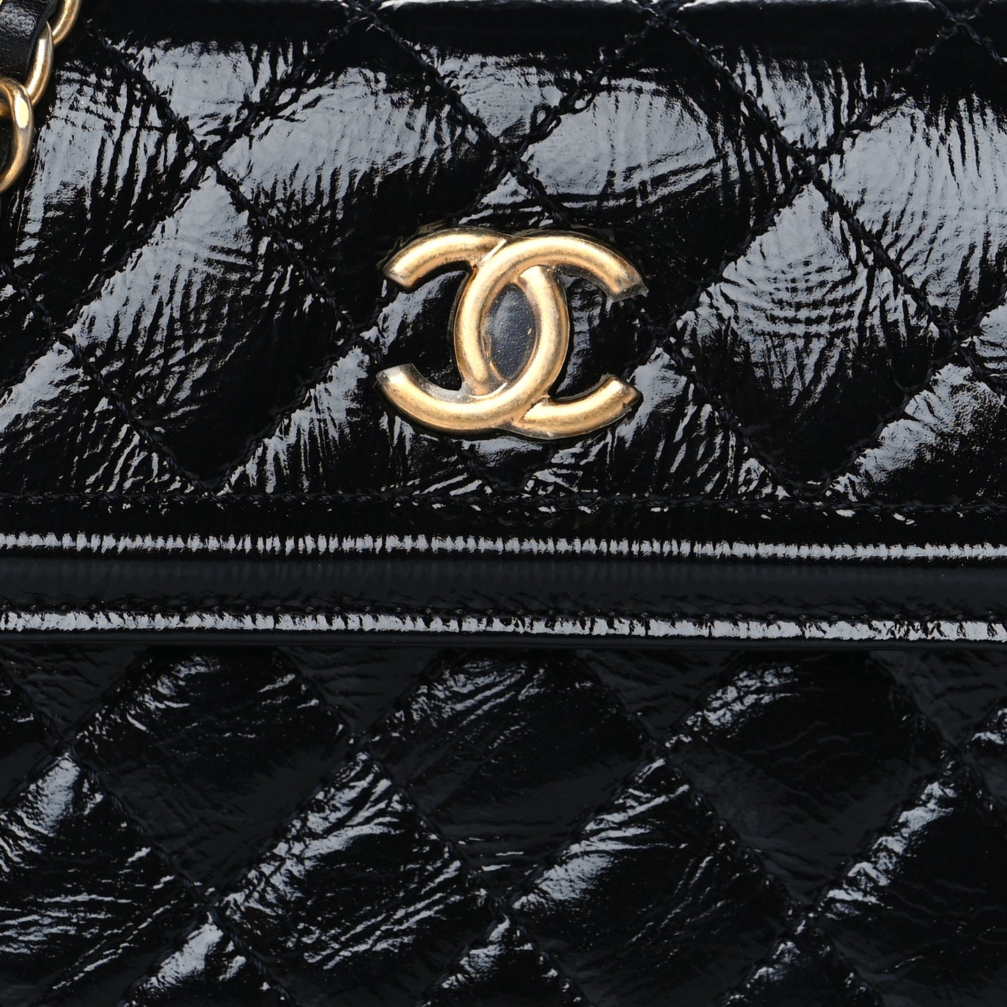 Shiny Aged Calfskin Quilted Waist Belt Bag Black