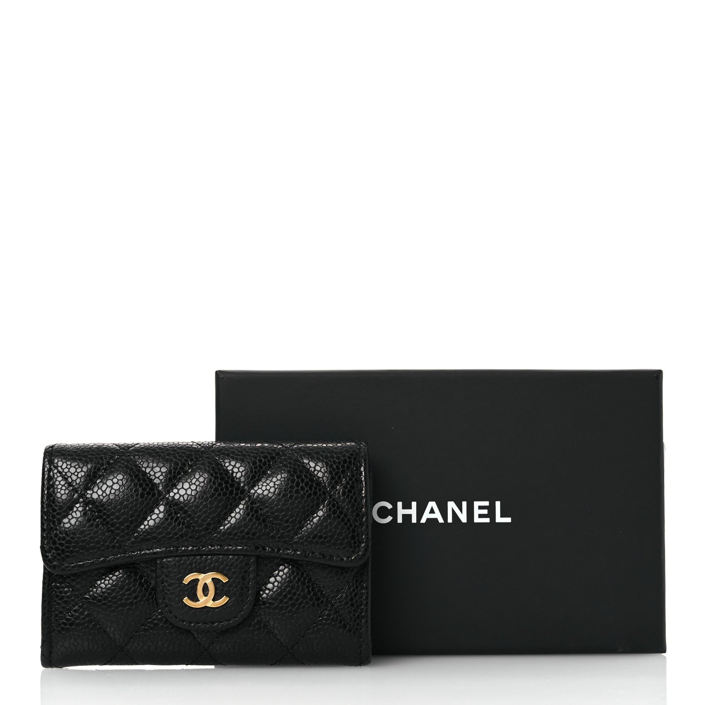 Caviar Quilted Flap Card Holder Wallet Black