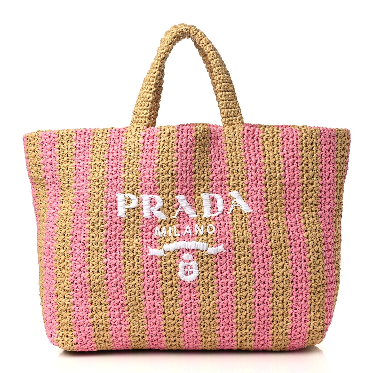 Yarn Raffia Effect Crochet Striped Large Logo Tote Naturale Petalo