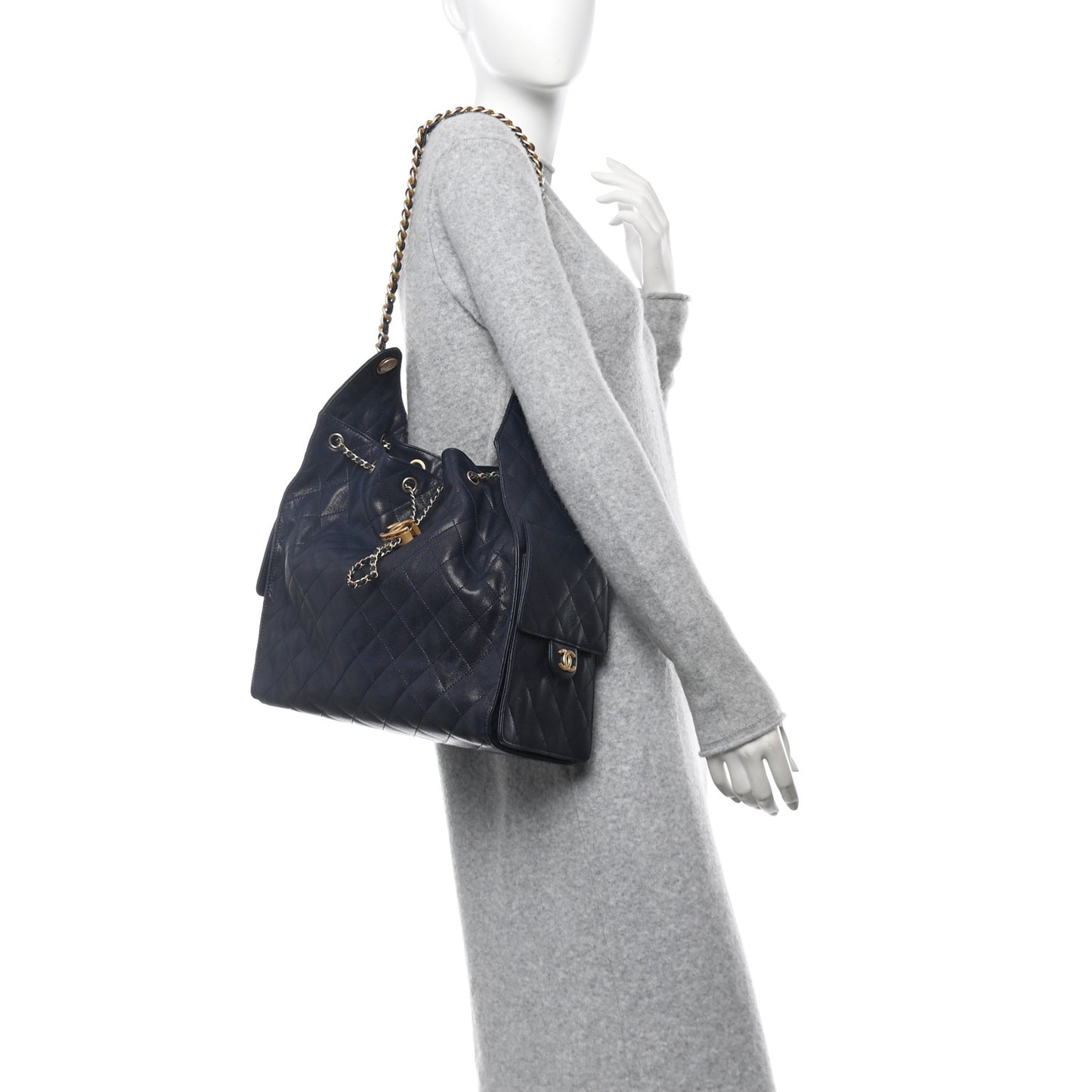 Caviar Quilted Medium Chanel 25 Handbag Dark Navy