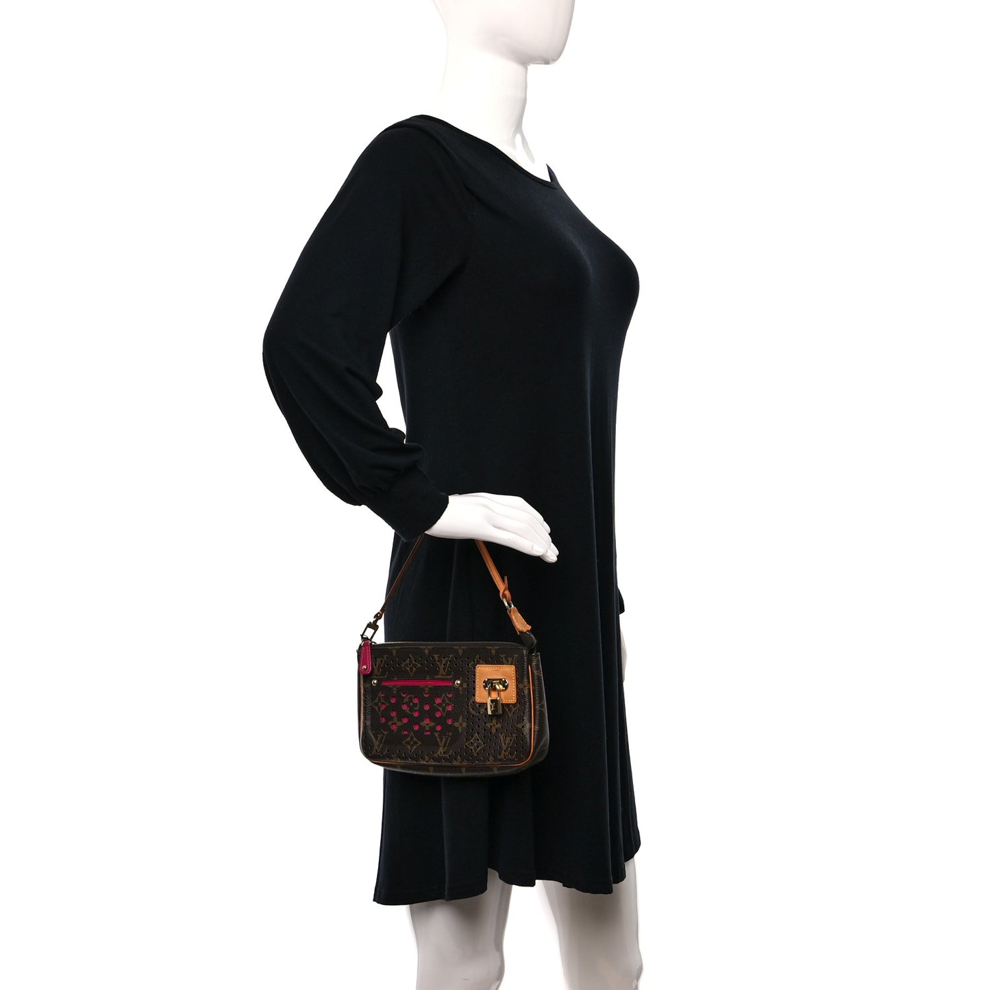 Monogram Perforated Pochette Accessories Bag Fuchsia