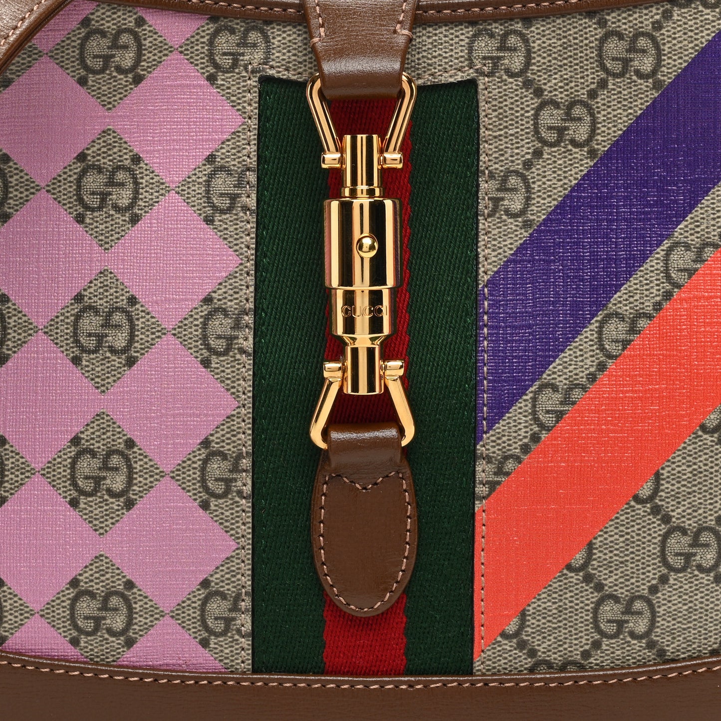 GG Supreme Monogram Azalea Calfskin Print Web Small Jackie 1961 Hobo Multicolor