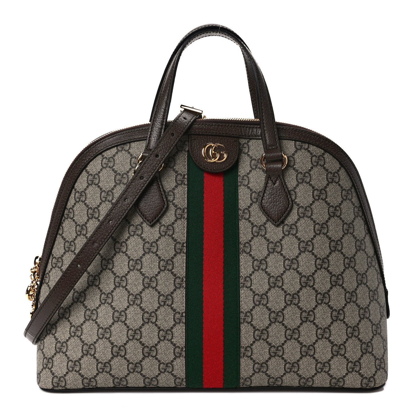 GG Supreme Monogram Web Medium Ophidia Top Handle Dome Bag Brown