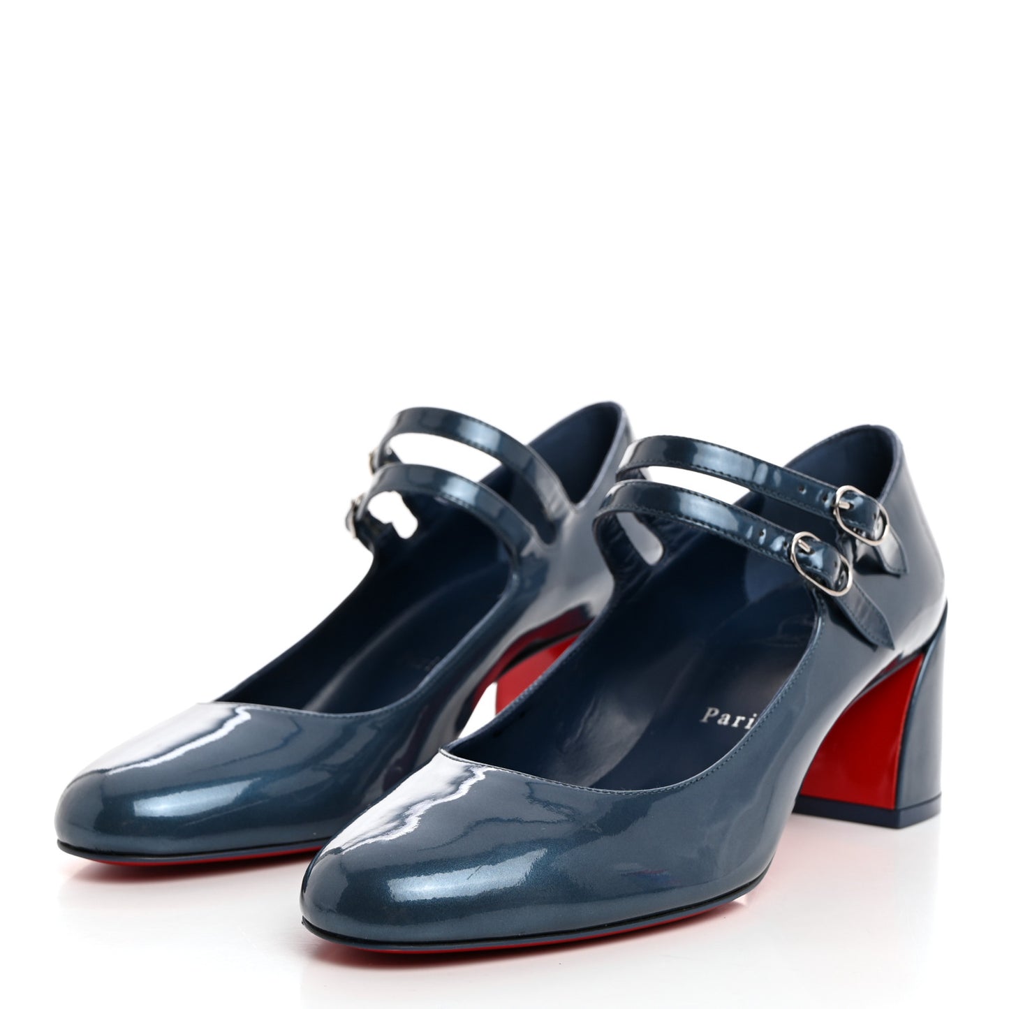 Metallic Calfskin Miss Jane Mary Janes 55 Pumps 38.5 Blue Silver