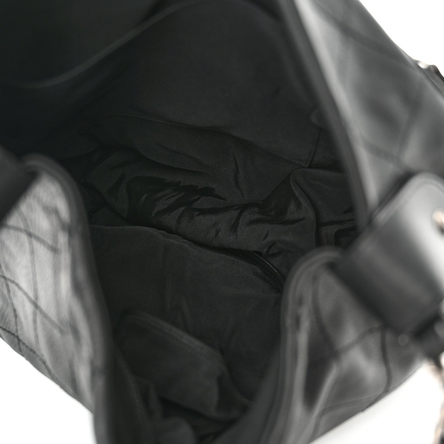 Calfskin Stitched Double Zip Hobo Black