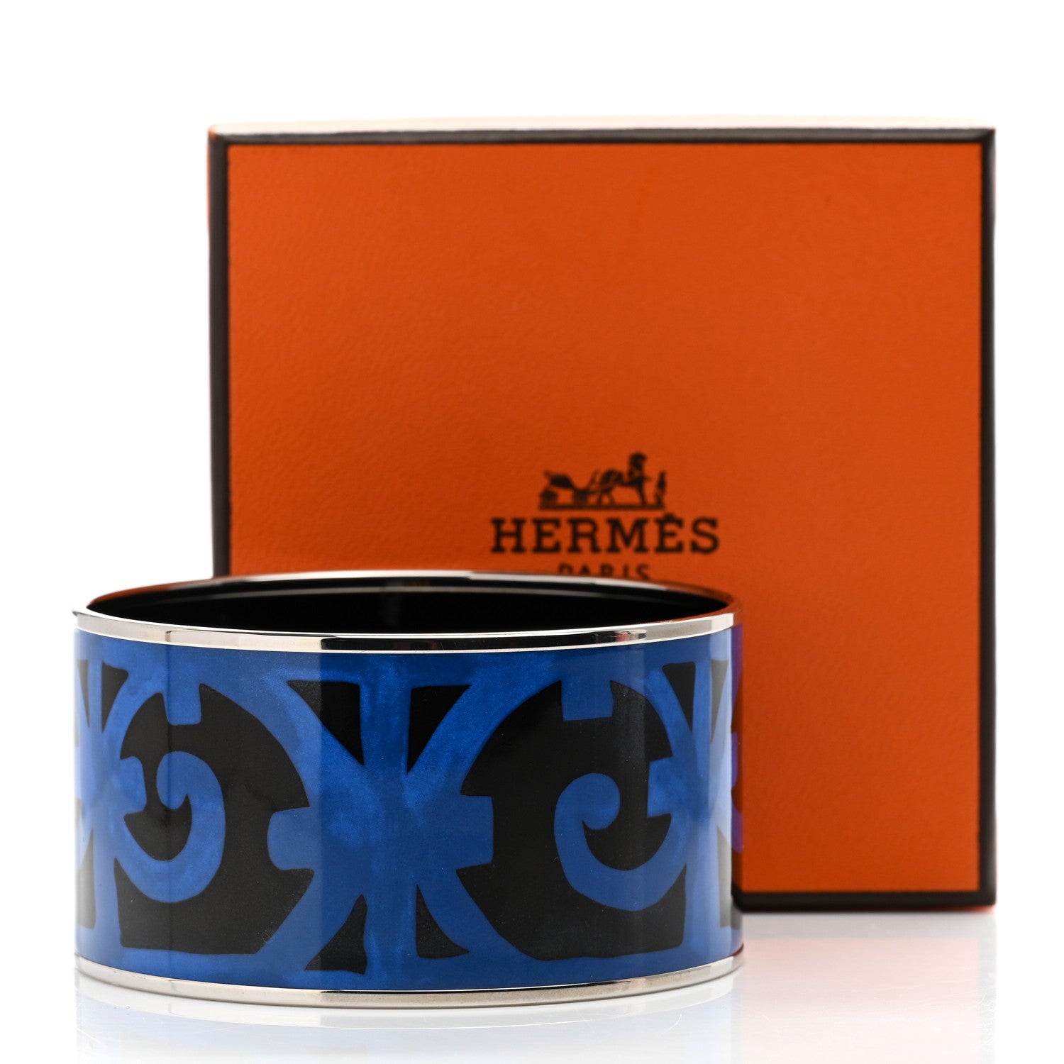 Hermes Enamel Printed Extra Wide Balcons du Guadalquivir Bracelet 70 Blue 6 of 6