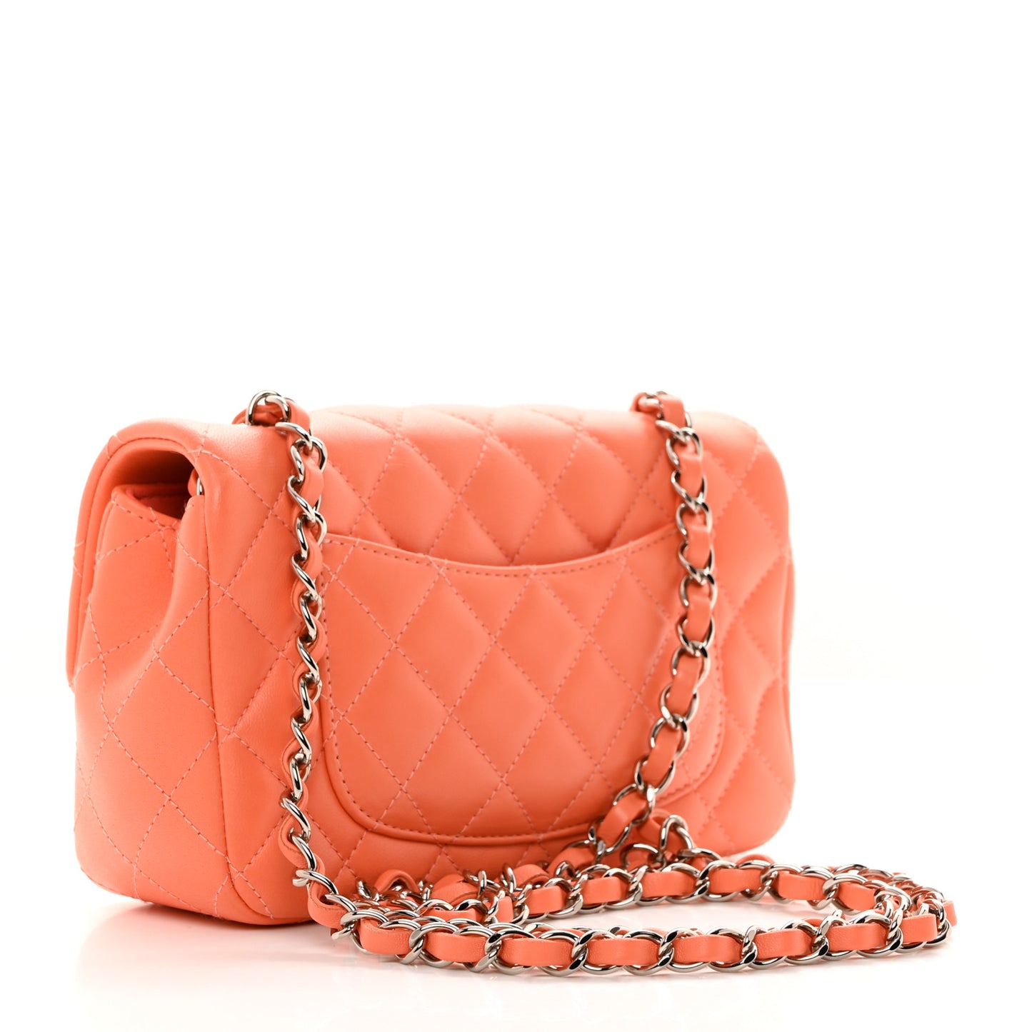 Lambskin Quilted Mini Rectangular Flap Light Orange