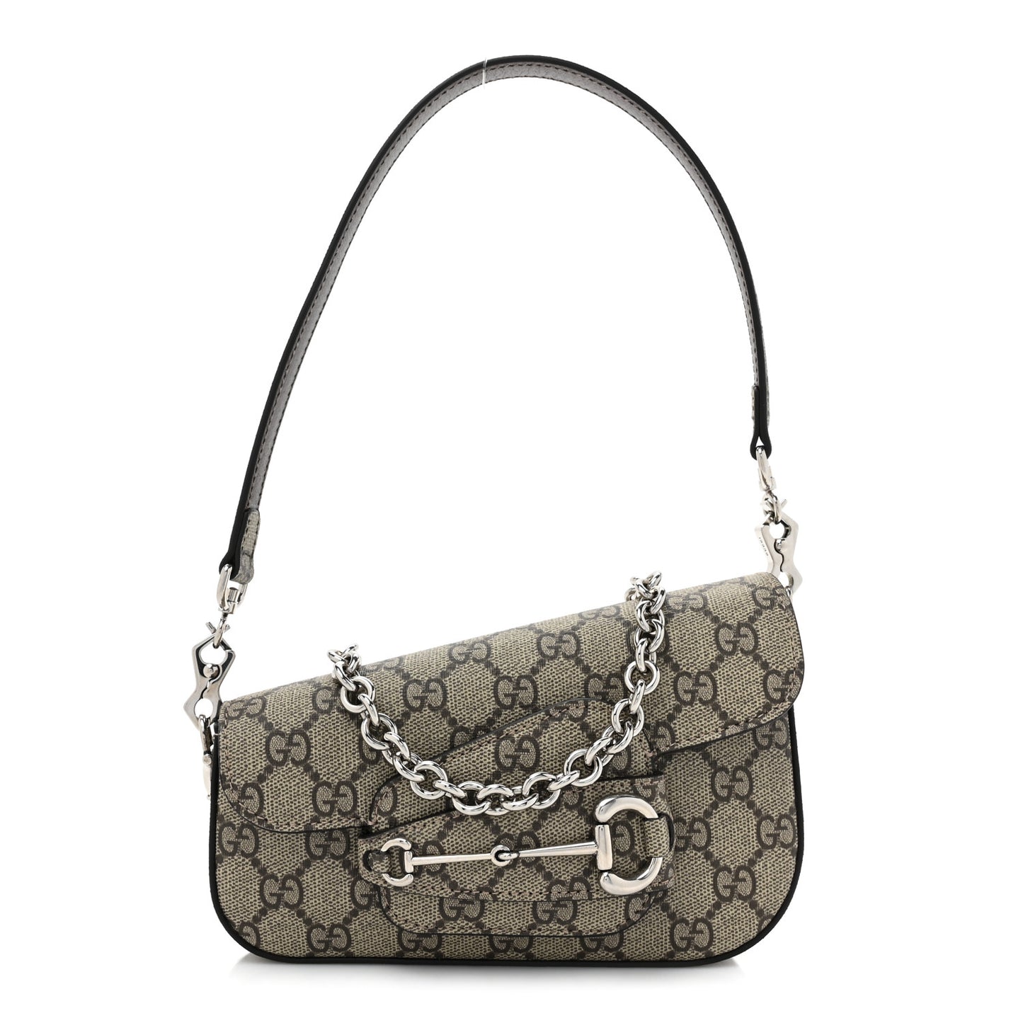 GG Supreme Monogram Mini Horsebit 1955 Asymmetric Shoulder Bag Beige Ebony