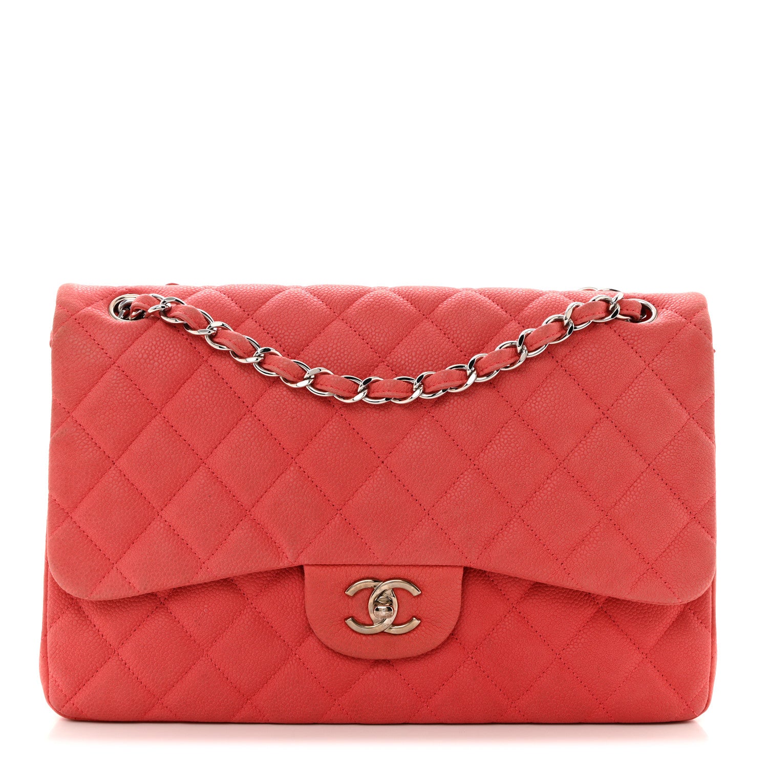 Chanel Iridescent Caviar Quilted Jumbo Double Flap Coral 1 of 17