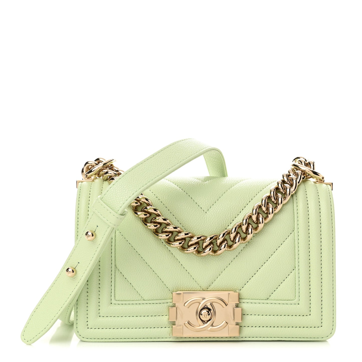 Caviar Chevron Quilted Small Boy Flap Light Green