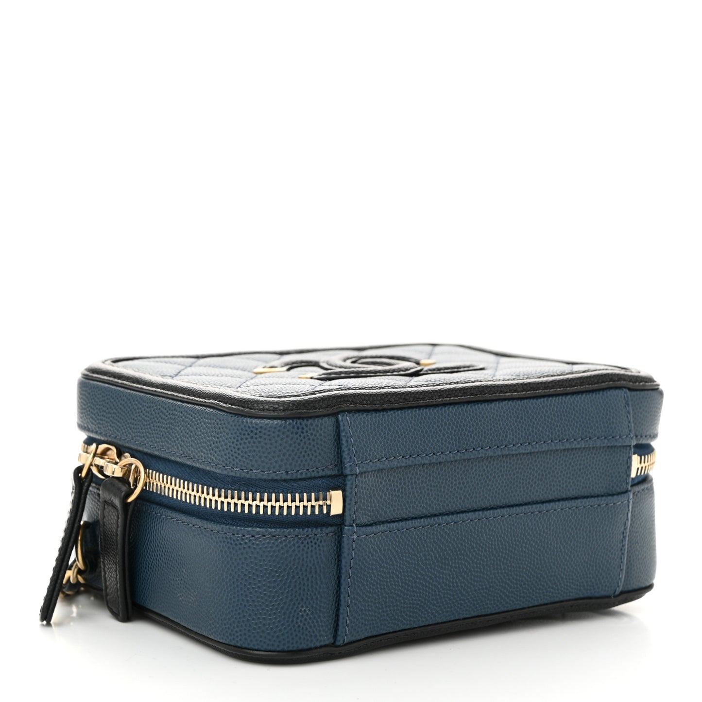 Caviar Quilted Small CC Filigree Vanity Case Navy Black