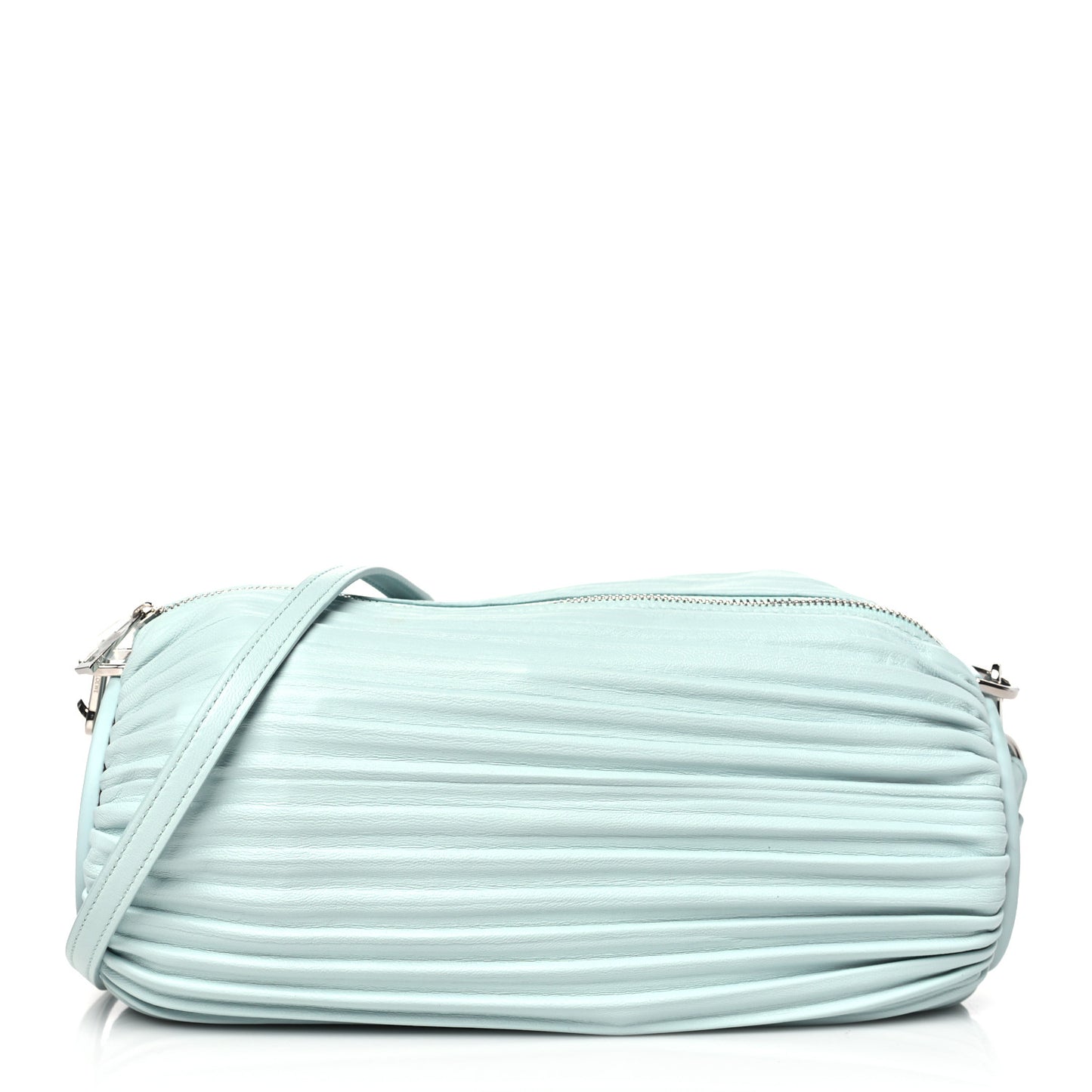 Lambskin Pleated Bracelet Pouch shoulder Bag Blue Iceberg