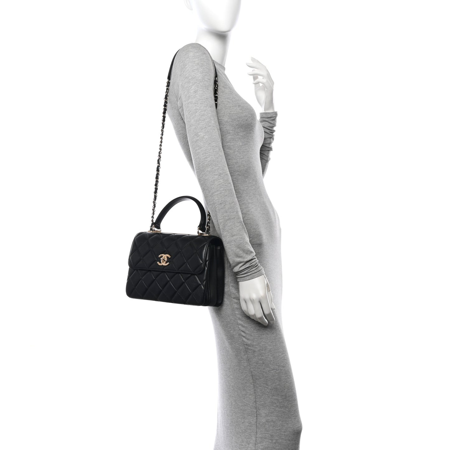 Lambskin Quilted Small Trendy CC Dual Handle Flap Bag Black