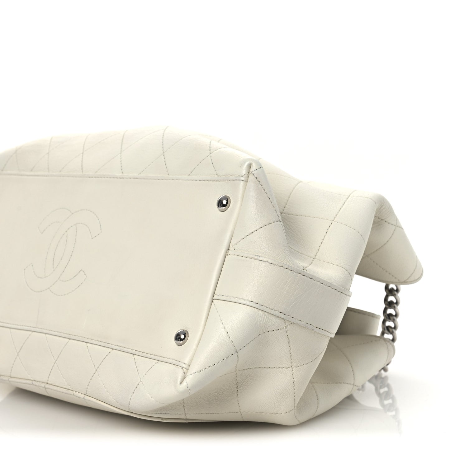 Calfskin Stitched Small Urban Shopping Tote White