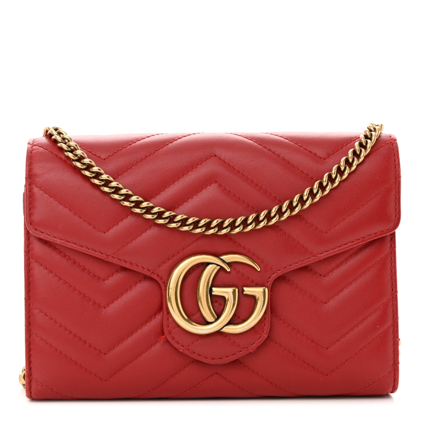 Calfskin Matelasse GG Marmont Chain Wallet Hibiscus Red