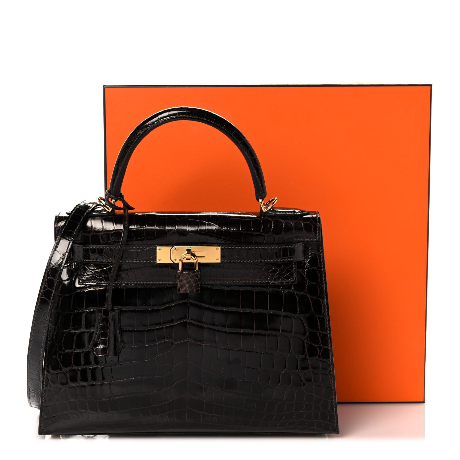 Hermes Shiny Niloticus Crocodile Kelly Sellier 28 Macassar 38 of 38