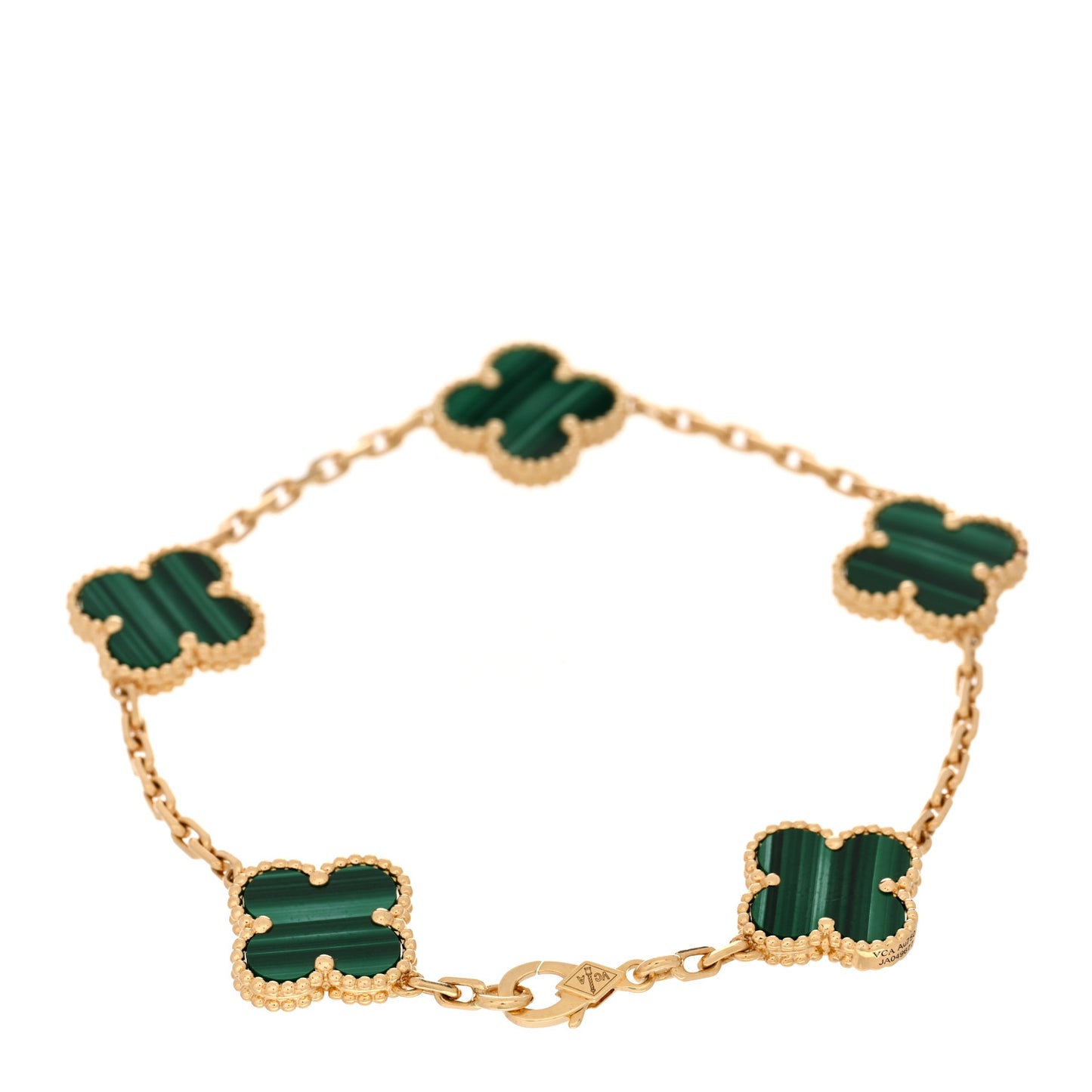18K Yellow Gold Malachite 5 Motifs Vintage Alhambra Bracelet