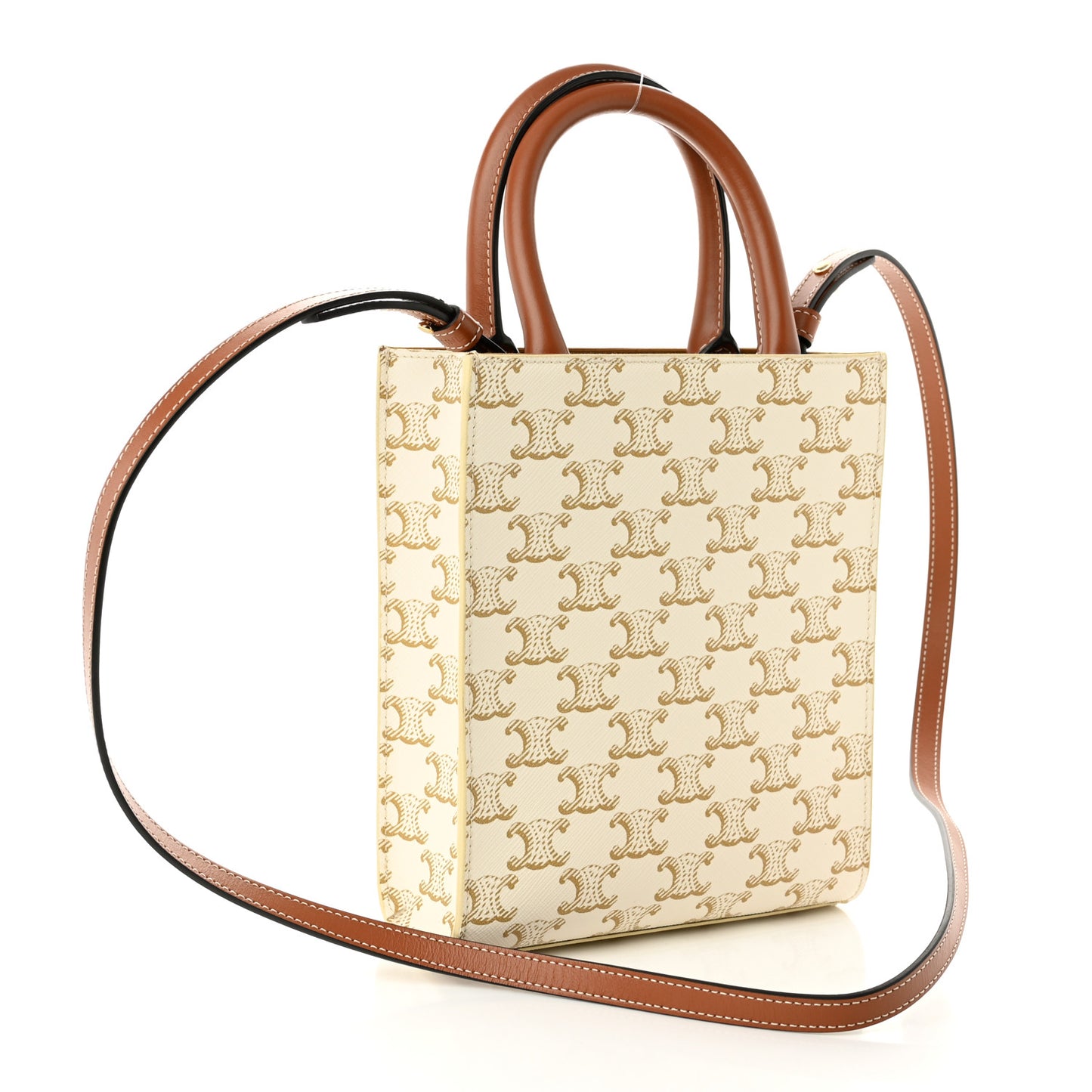 Triomphe Canvas Calfskin Mini Vertical Cabas White