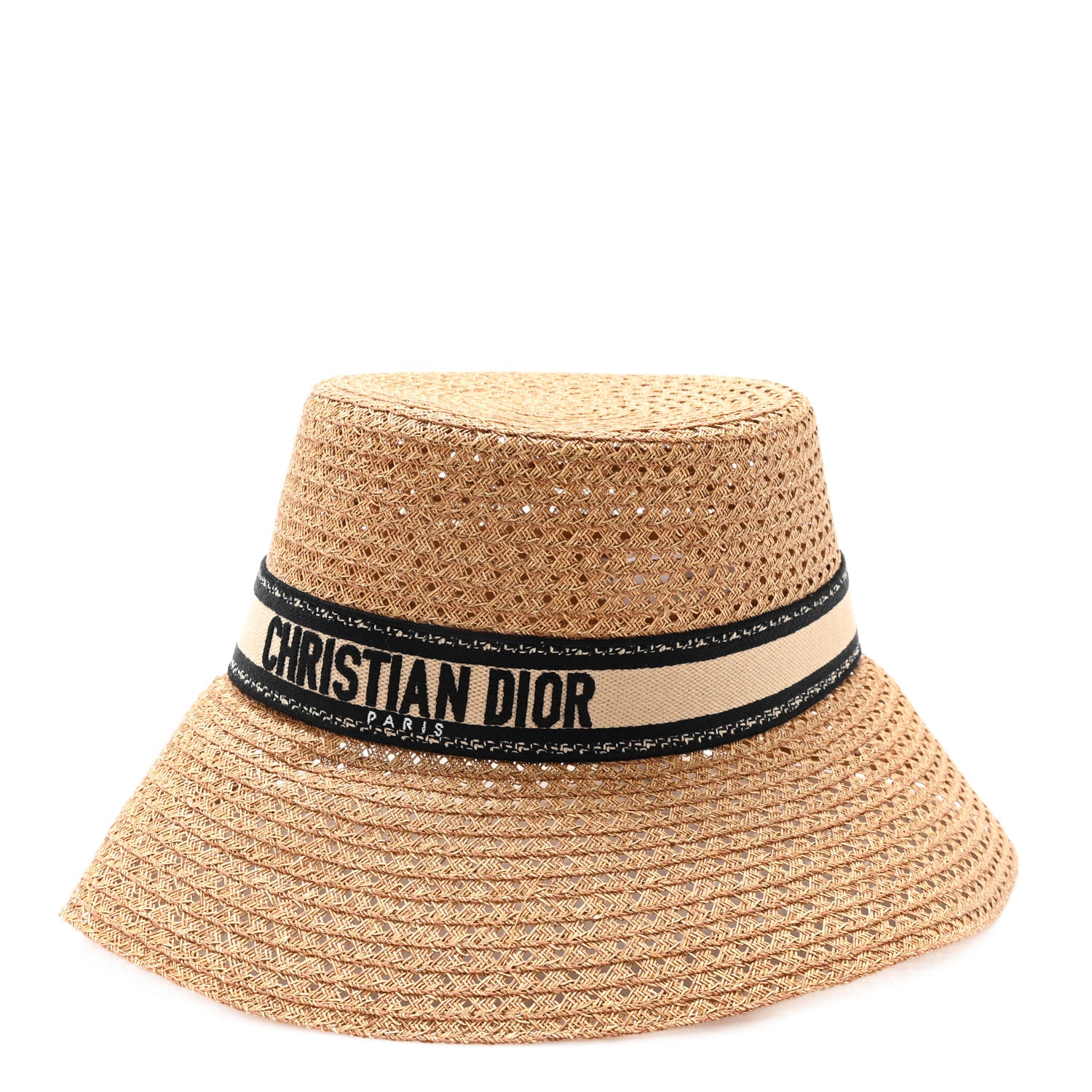 Christian Dior Straw Embroidered D-Bobby Large Brim Hat 57 Natural