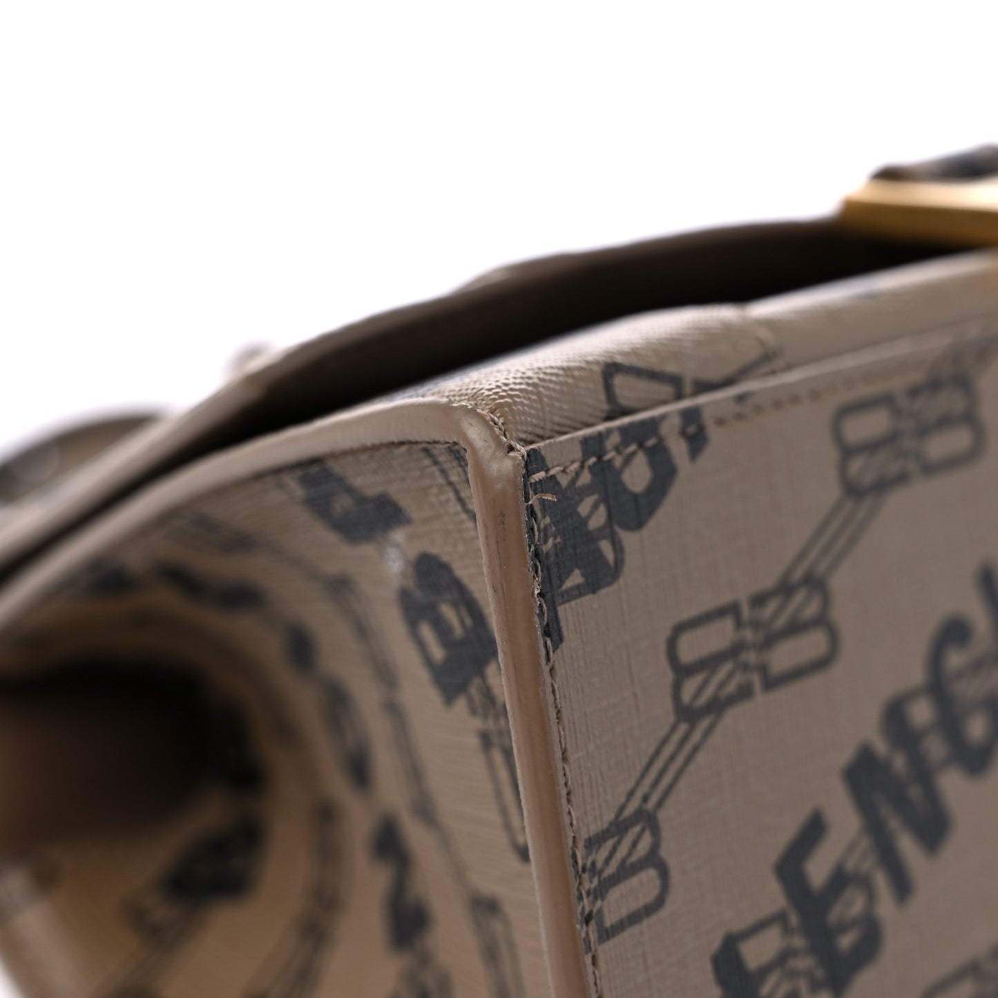 Coated Canvas BB Monogram Logo Print Small Hourglass Top Handle Bag Beige Brown Black