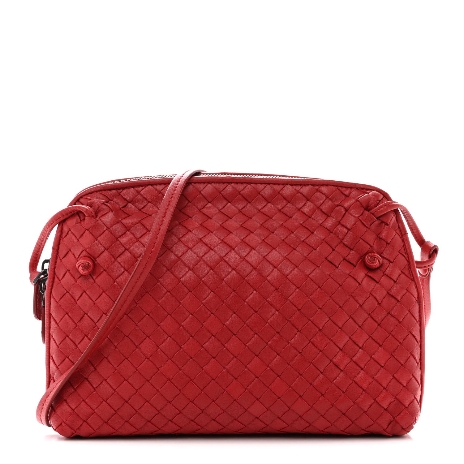 Bottega Veneta Nappa Intrecciato Nodini Crossbody Messenger Red