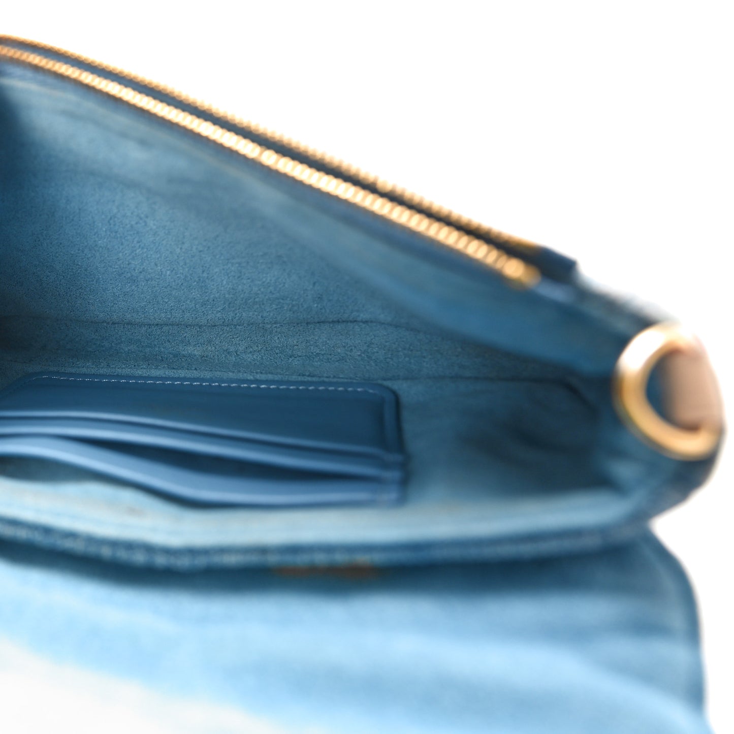 Embroidered Monogram Denim New Wave Chain Pochette Blue