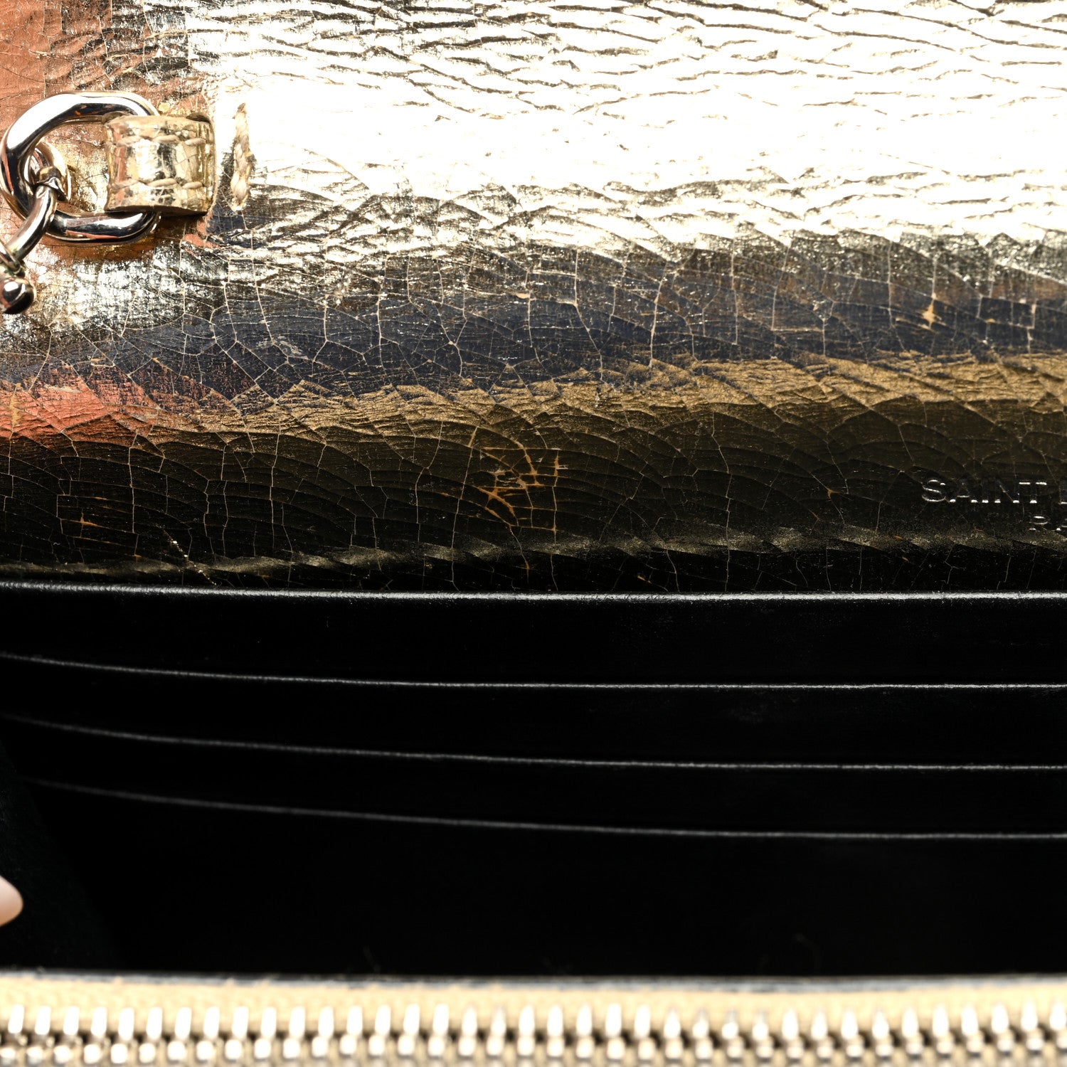 Saint Laurent Metallic Crackled Calfskin Kate Monogram Tassel Chain Wallet Gold 14 of 15
