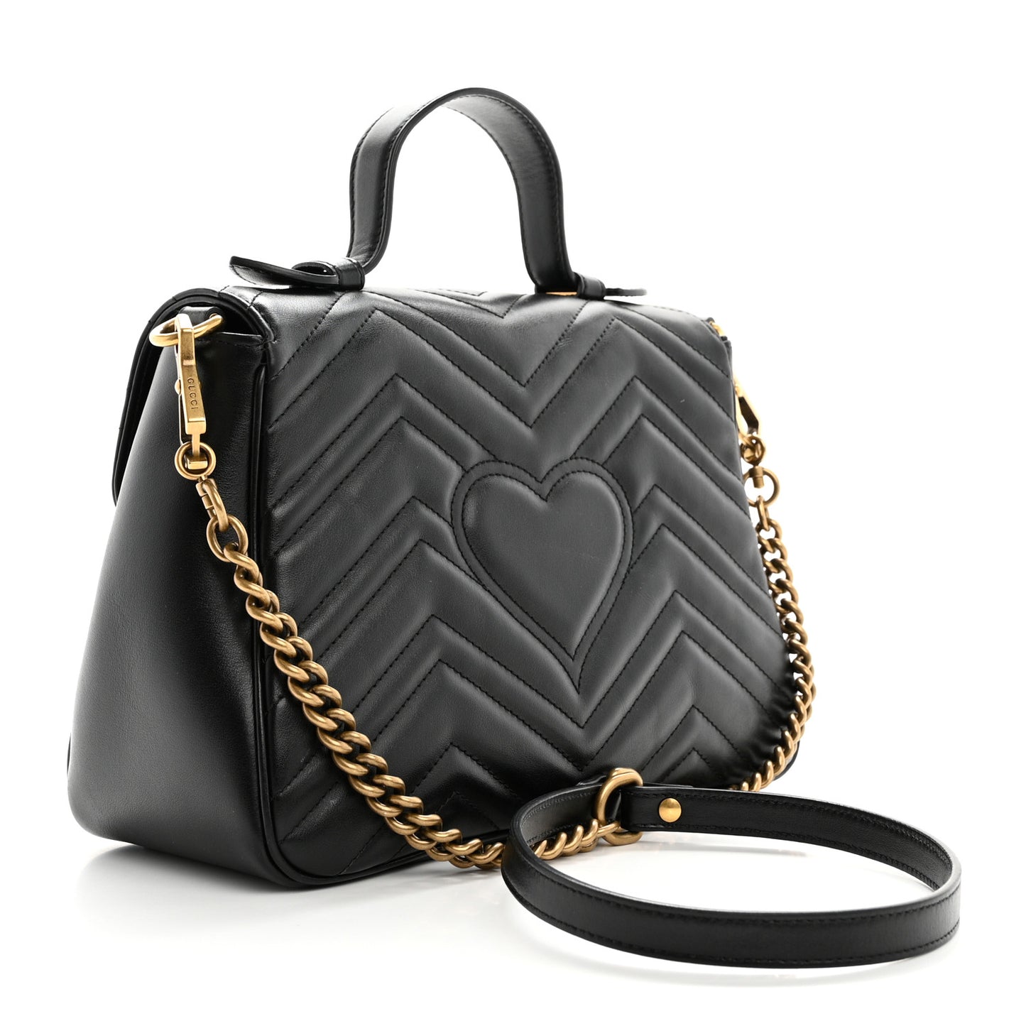 Calfskin Matelasse Small GG Marmont Top Handle Shoulder Bag Black