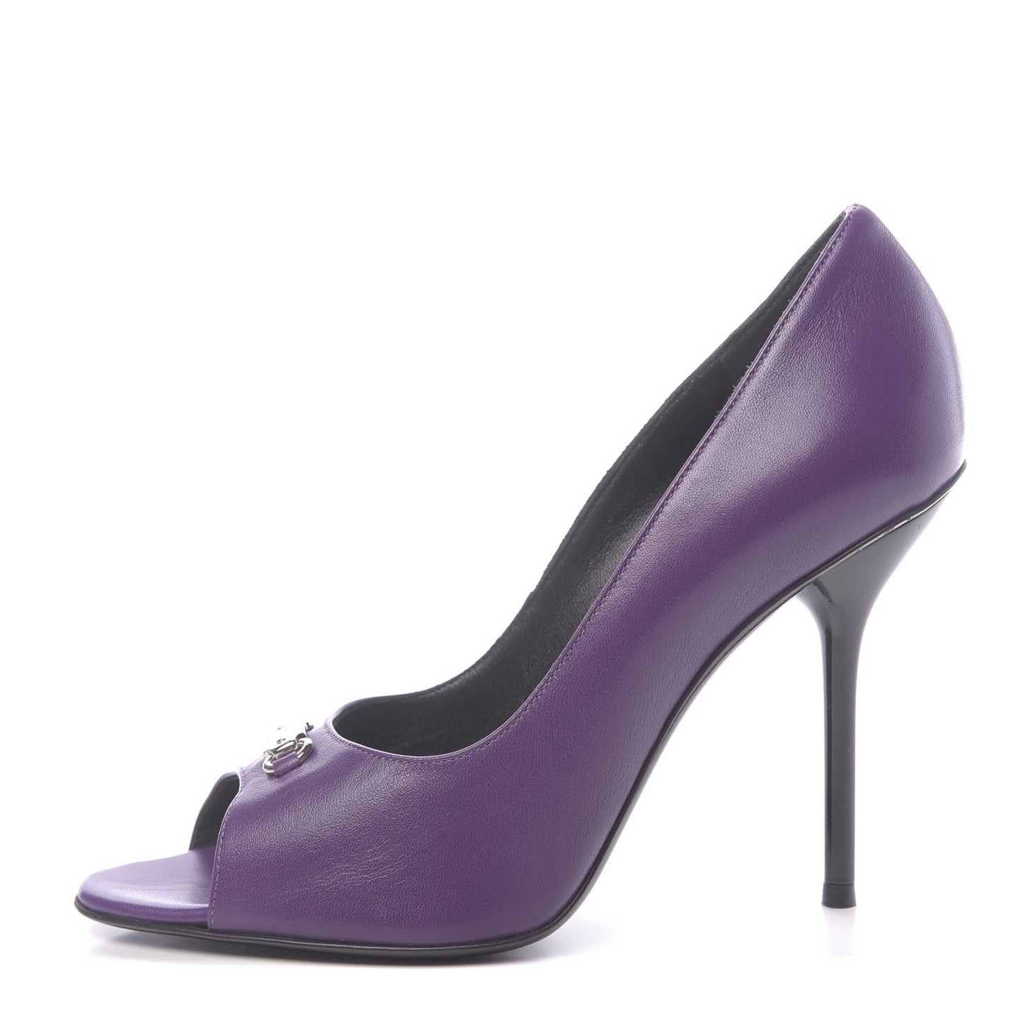 Calfskin Logo Plate Peep Toe Pumps 38 Purple