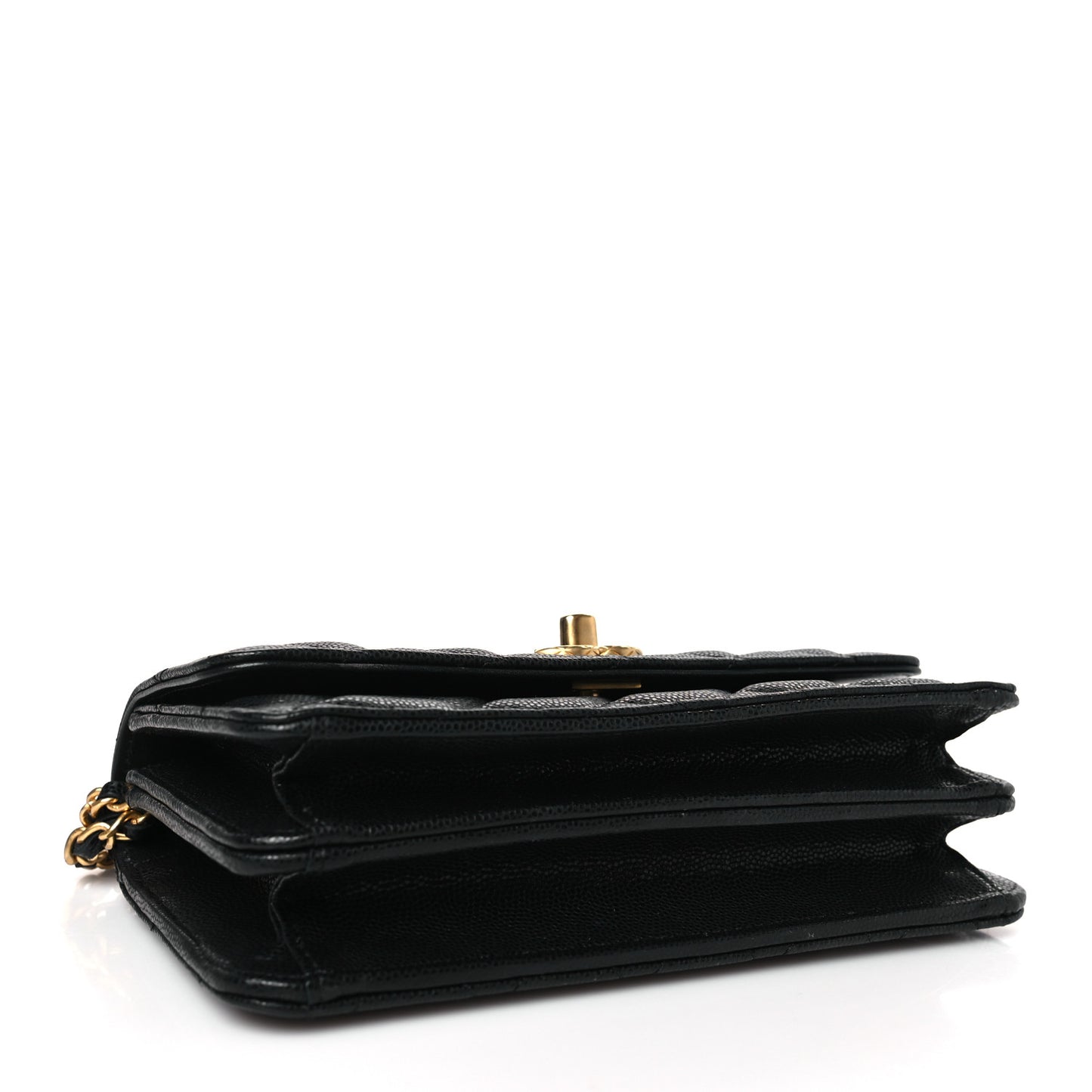 Caviar Quilted Chain Link Clutch With Chain Black
