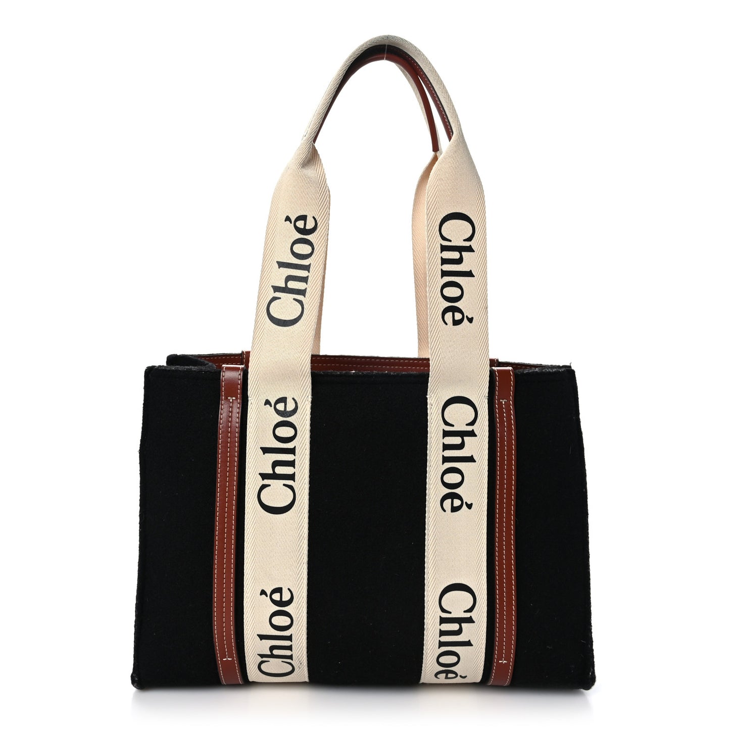 Felt Calfskin Medium Woody Ribbon Tote Black