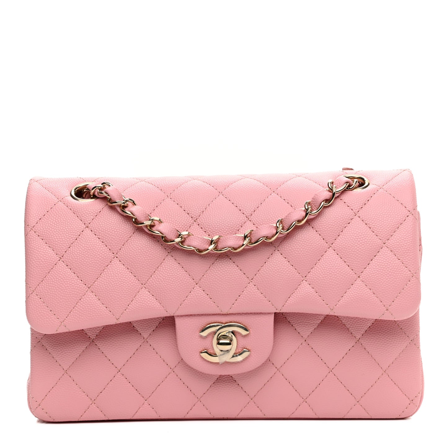 Caviar Quilted Small Double Flap Pink
