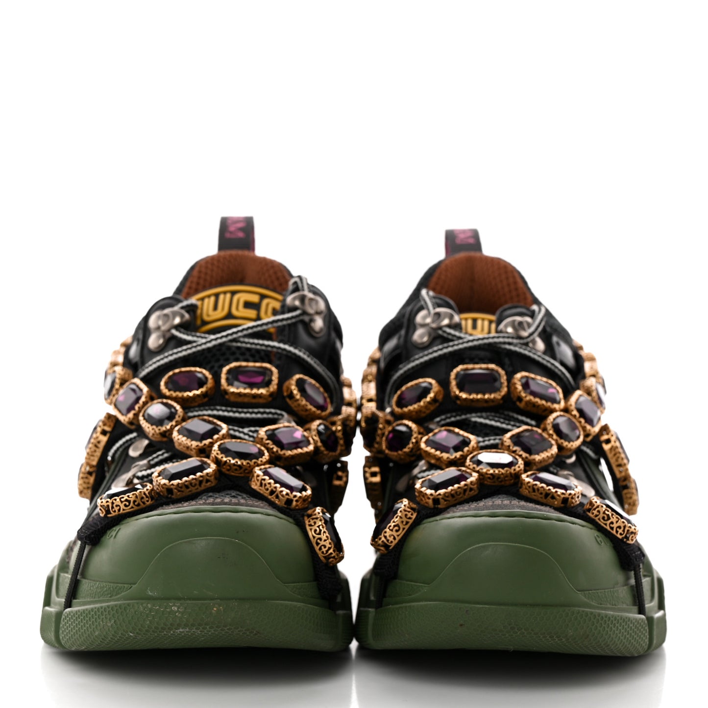 X SEGA Mesh Suede Calfskin Removable Crystals Mens Flashtrek Sneakers 36 Loess Black Olive Green