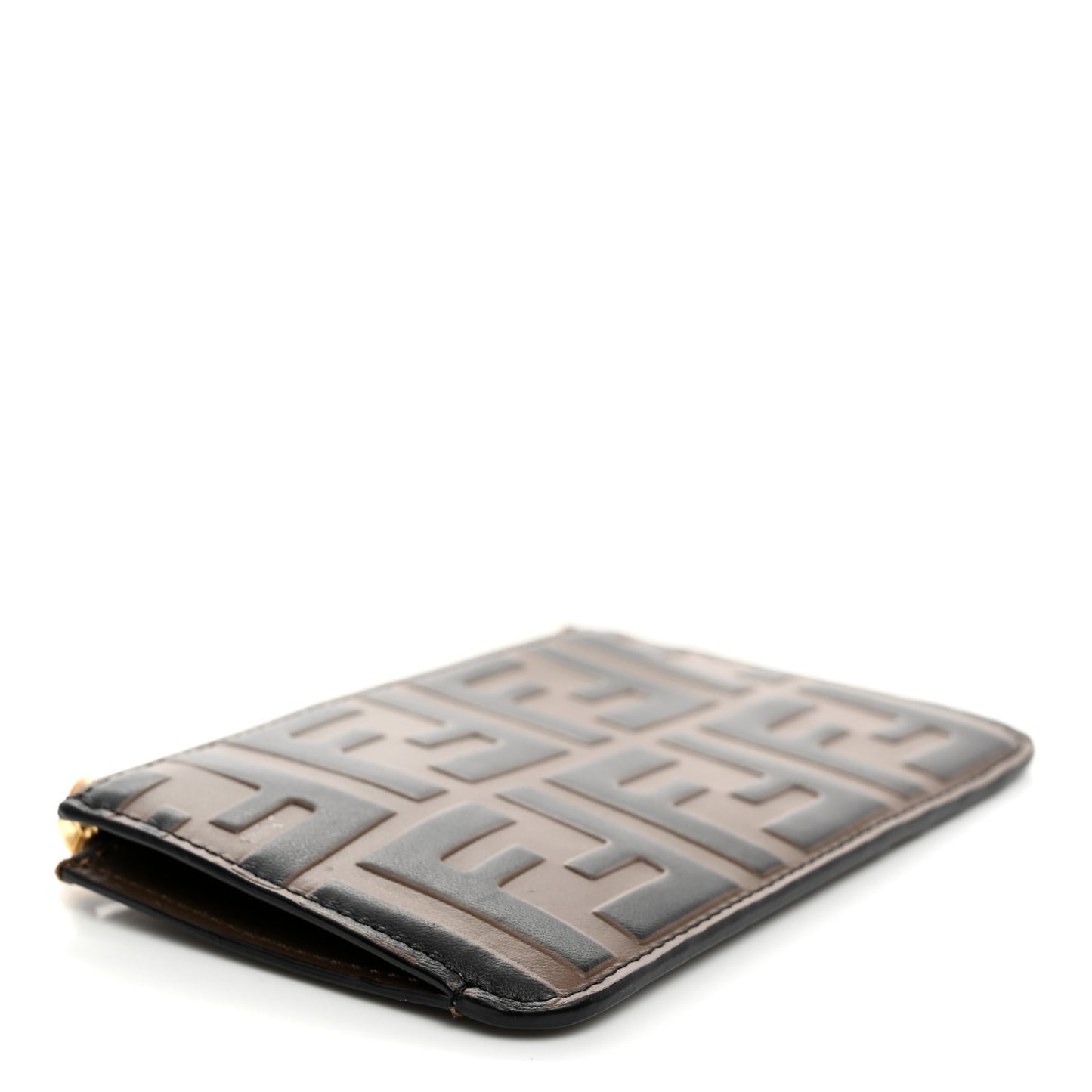 Vitello Soft F is Fendi Bi-Color FF 1974 Embossed Key Case Pouch Maya Black