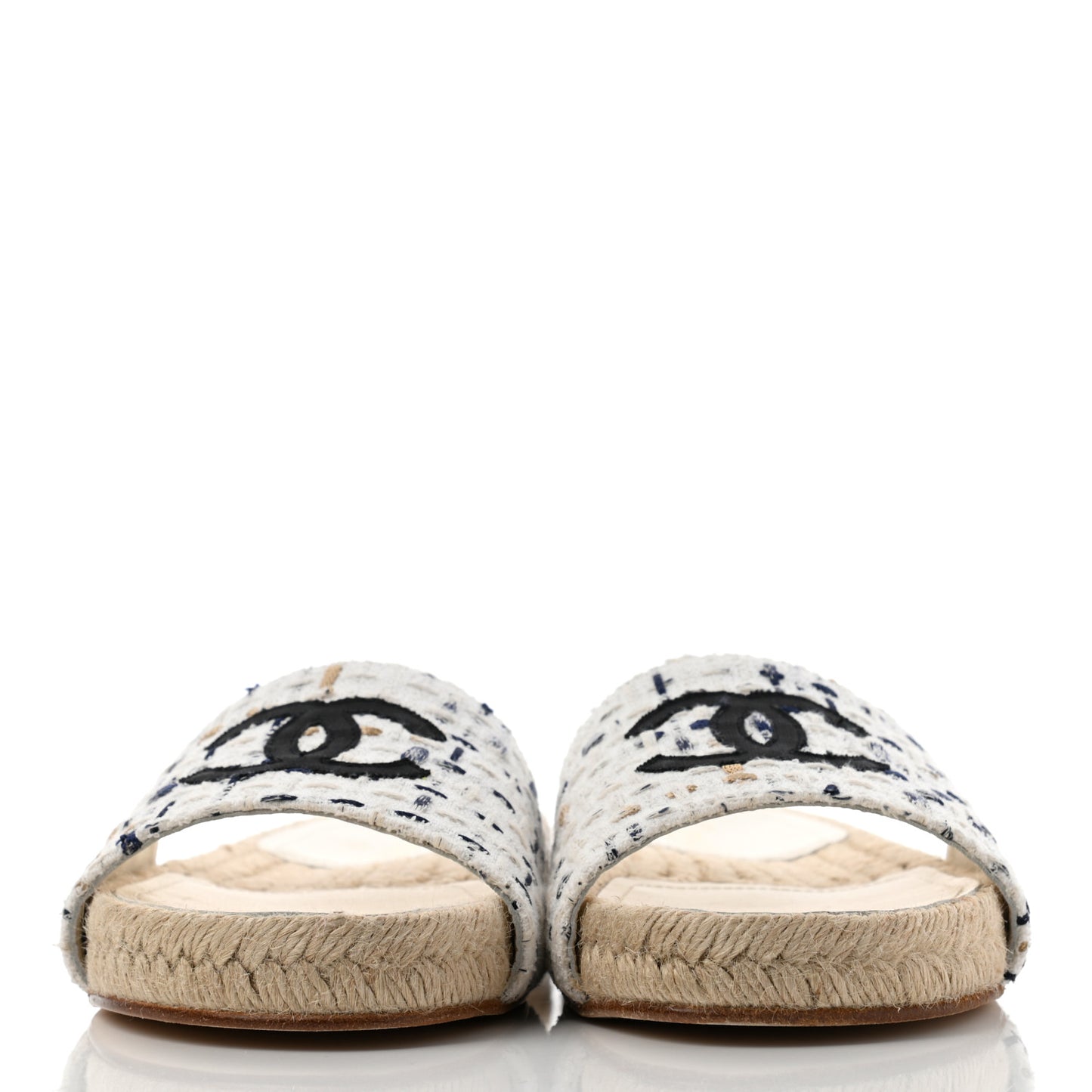 Tweed Grosgrain CC Mule Slide 38 White Black