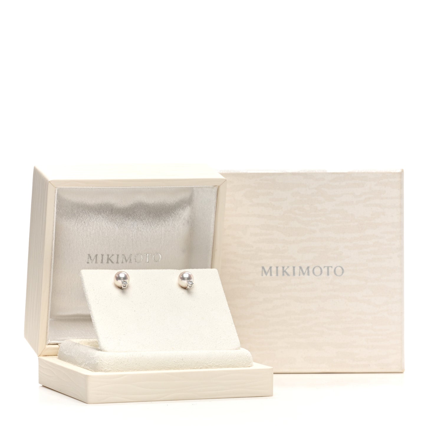 18K White Gold Diamond Akoya Pearl 7-7.5mm Stud Earrings