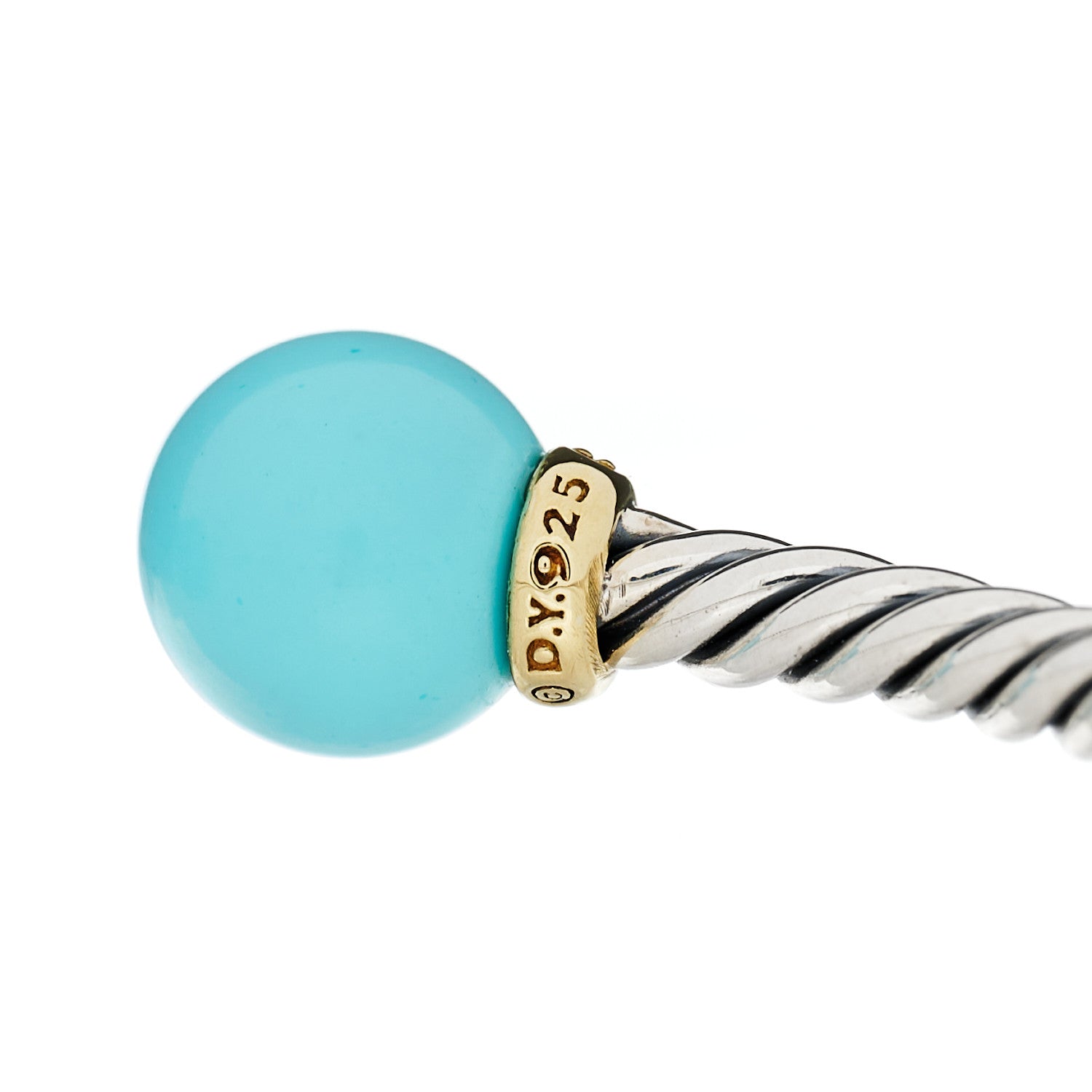 David Yurman Sterling Silver 14K Yellow Gold Diamond Turquoise 9mm Solari Bracelet 3 of 4