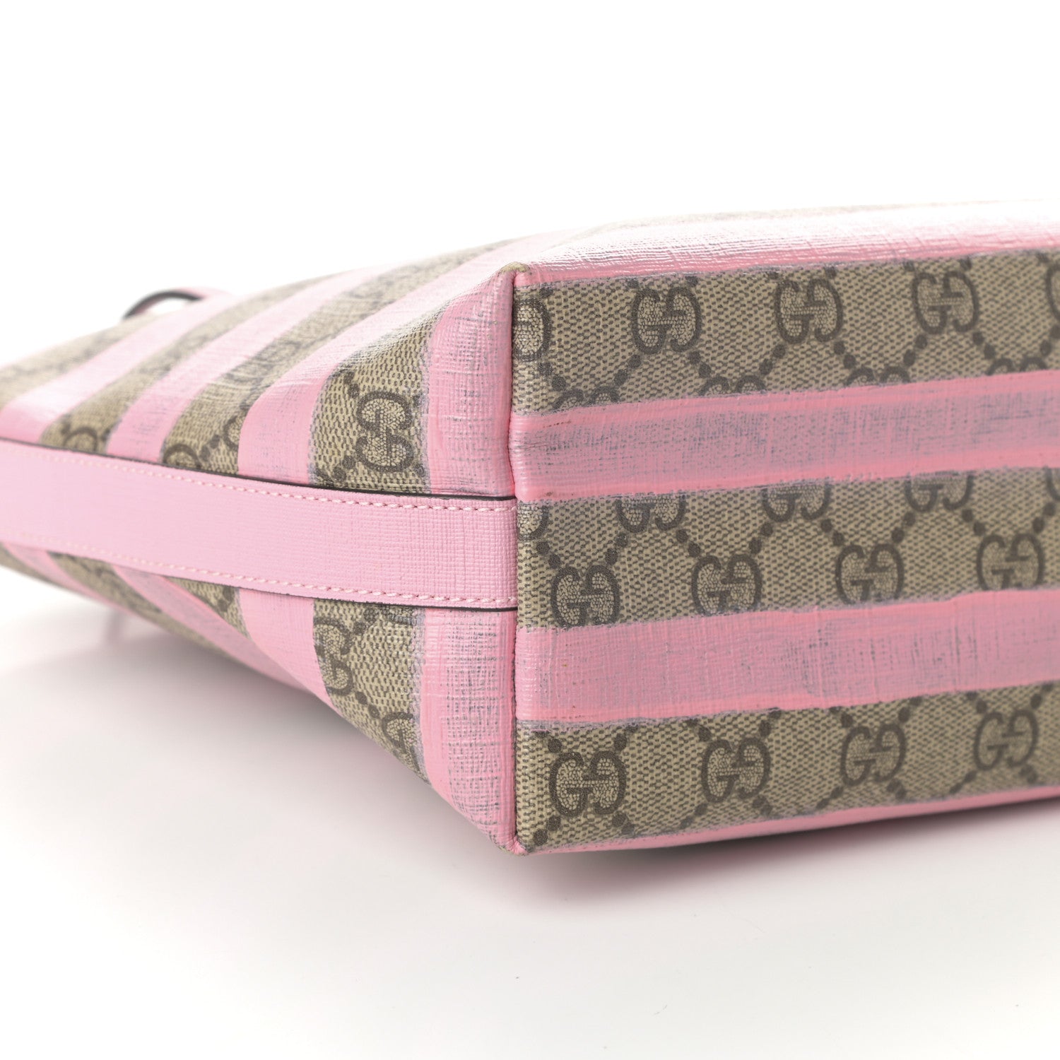 Gucci GG Supreme Monogram Striped Childrens Tote Beige Ebony Pink 8 of 9