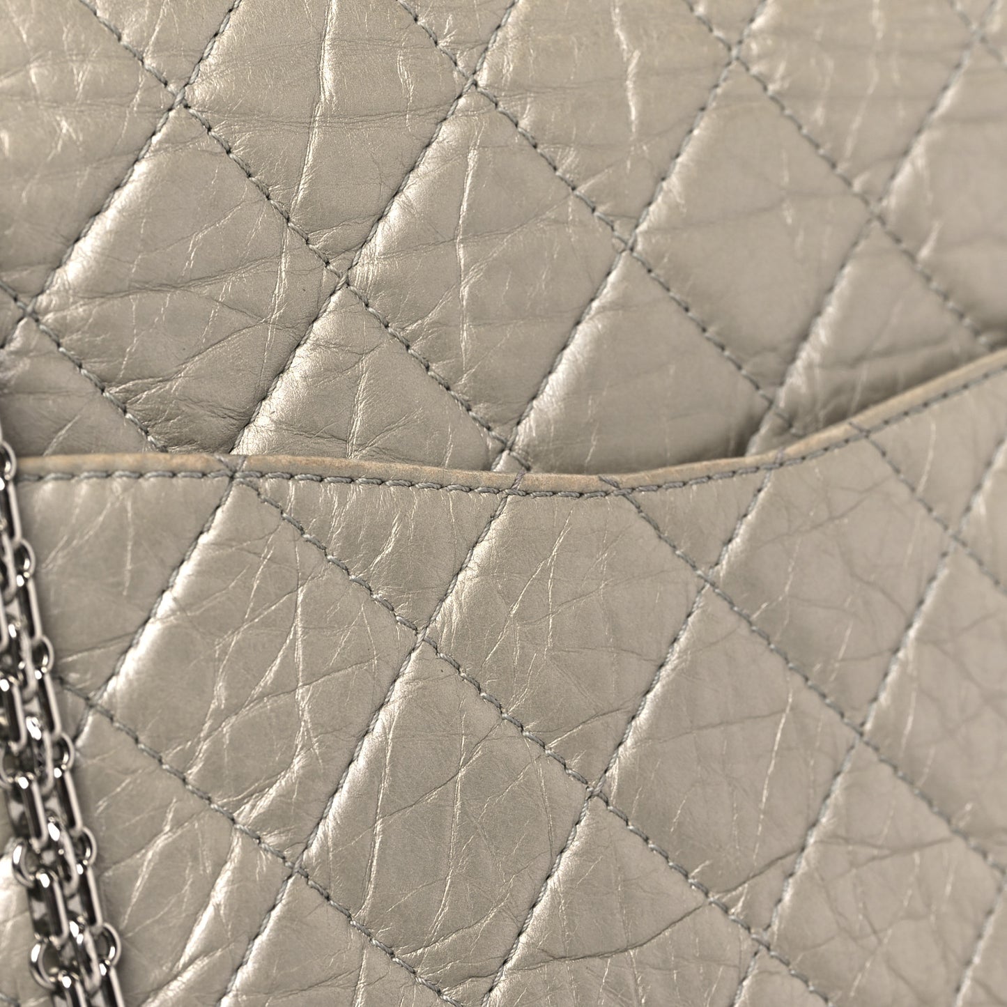 Metallic Aged Calfskin Quilted 2.55 Reissue 227 Flap Grey
