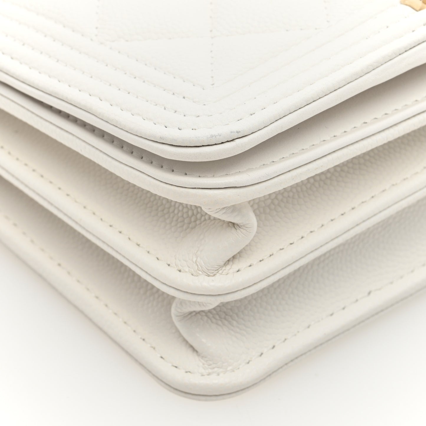Caviar Quilted Mini Boy Wallet On Chain WOC White