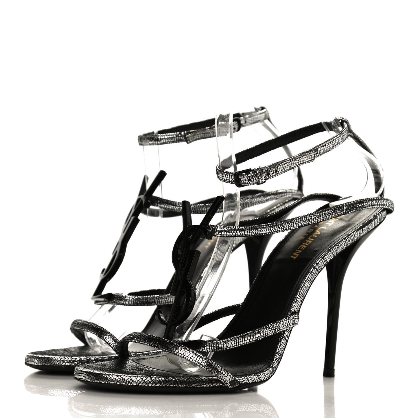 Metallic Calfskin Cassandra 110 Ankle Strap Sandals 38.5 Argento
