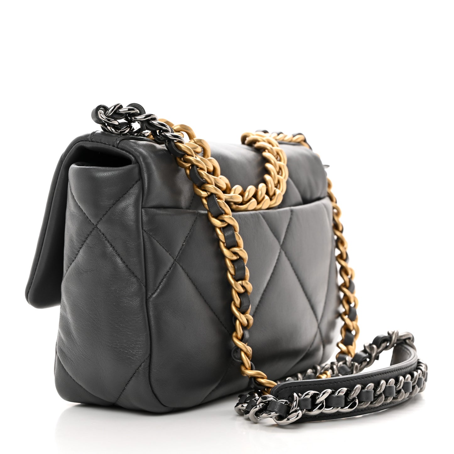 Lambskin Quilted Medium Chanel 19 Flap Dark Grey