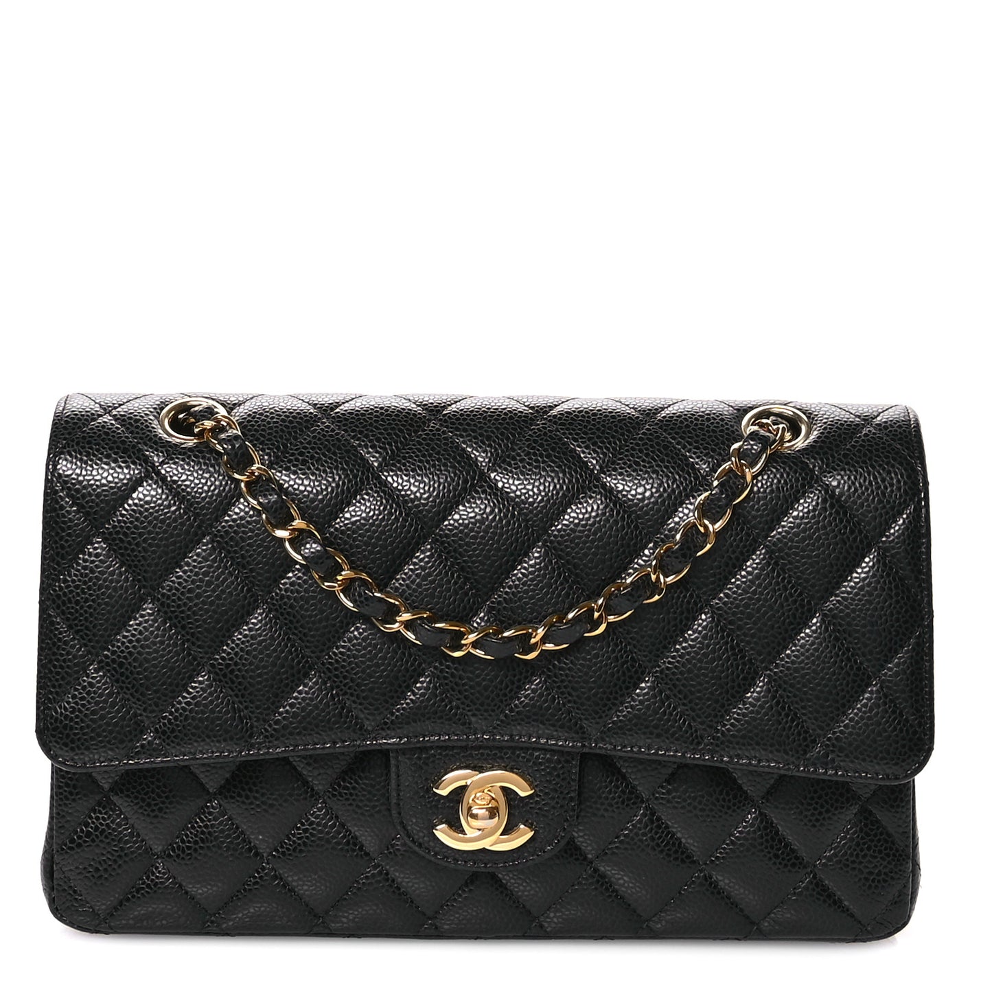 Caviar Quilted Medium Double Flap Black