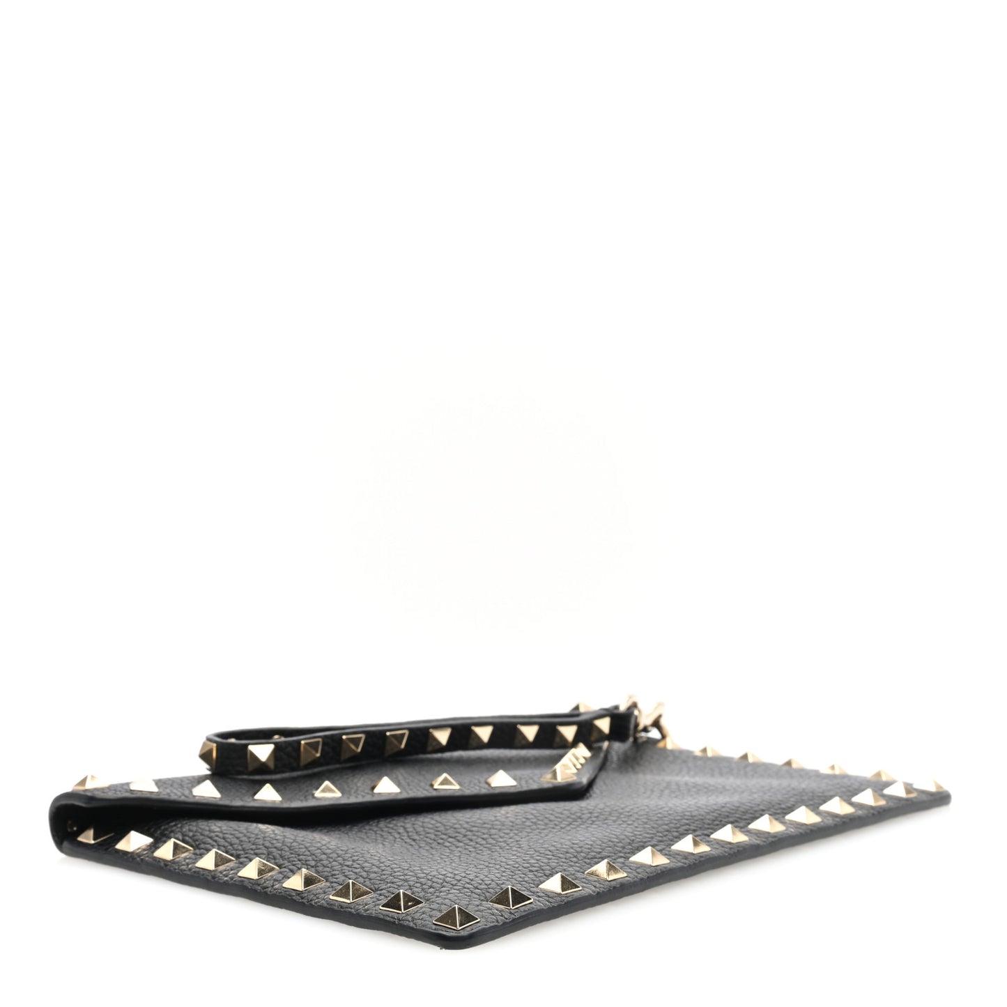 Pebbled Calfskin Medium Rockstud Envelope Flat Wristlet Pouch Black